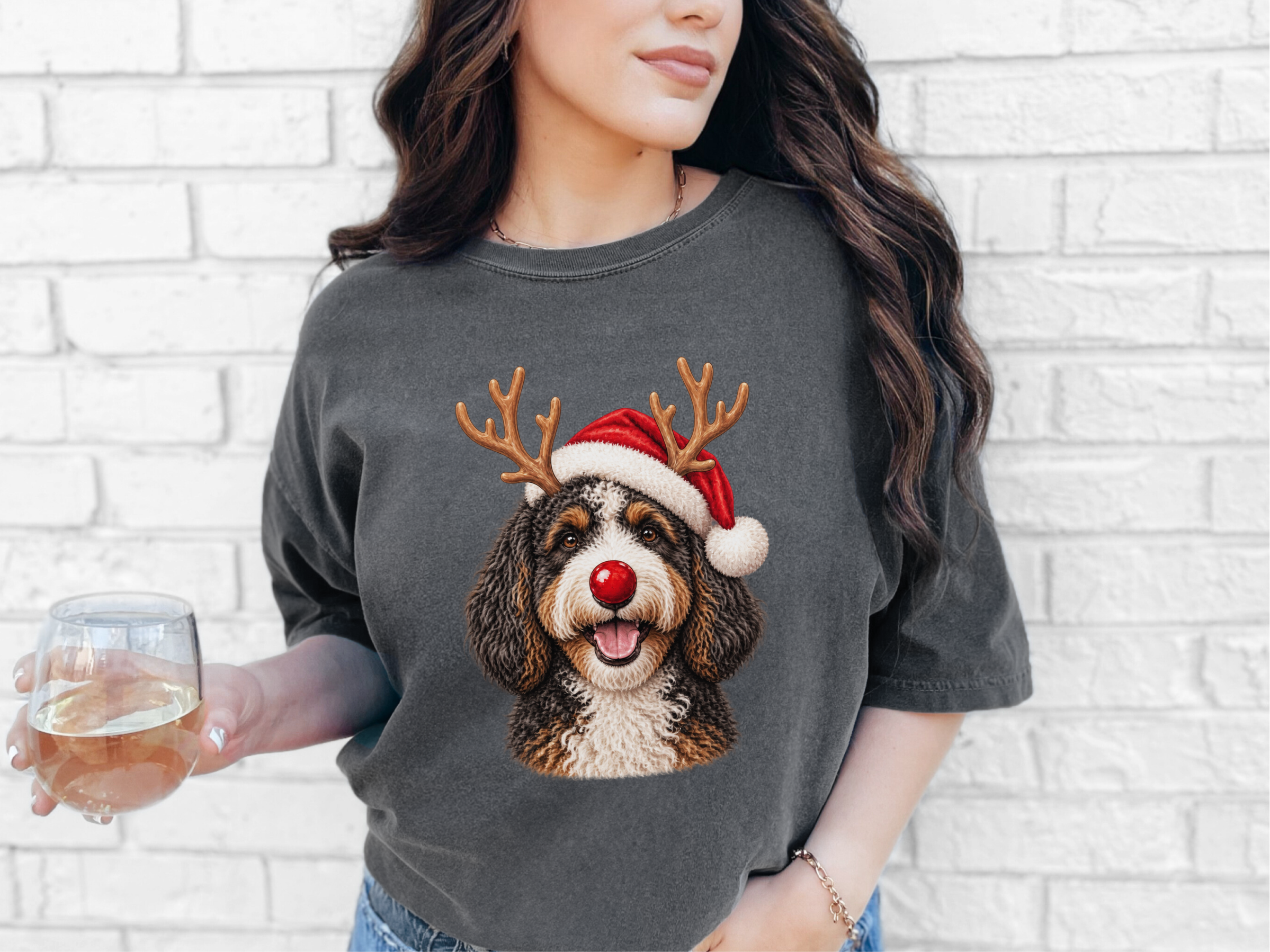 Festive Bernedoodle Santa Reindeer doodle dog shirt - photo 4