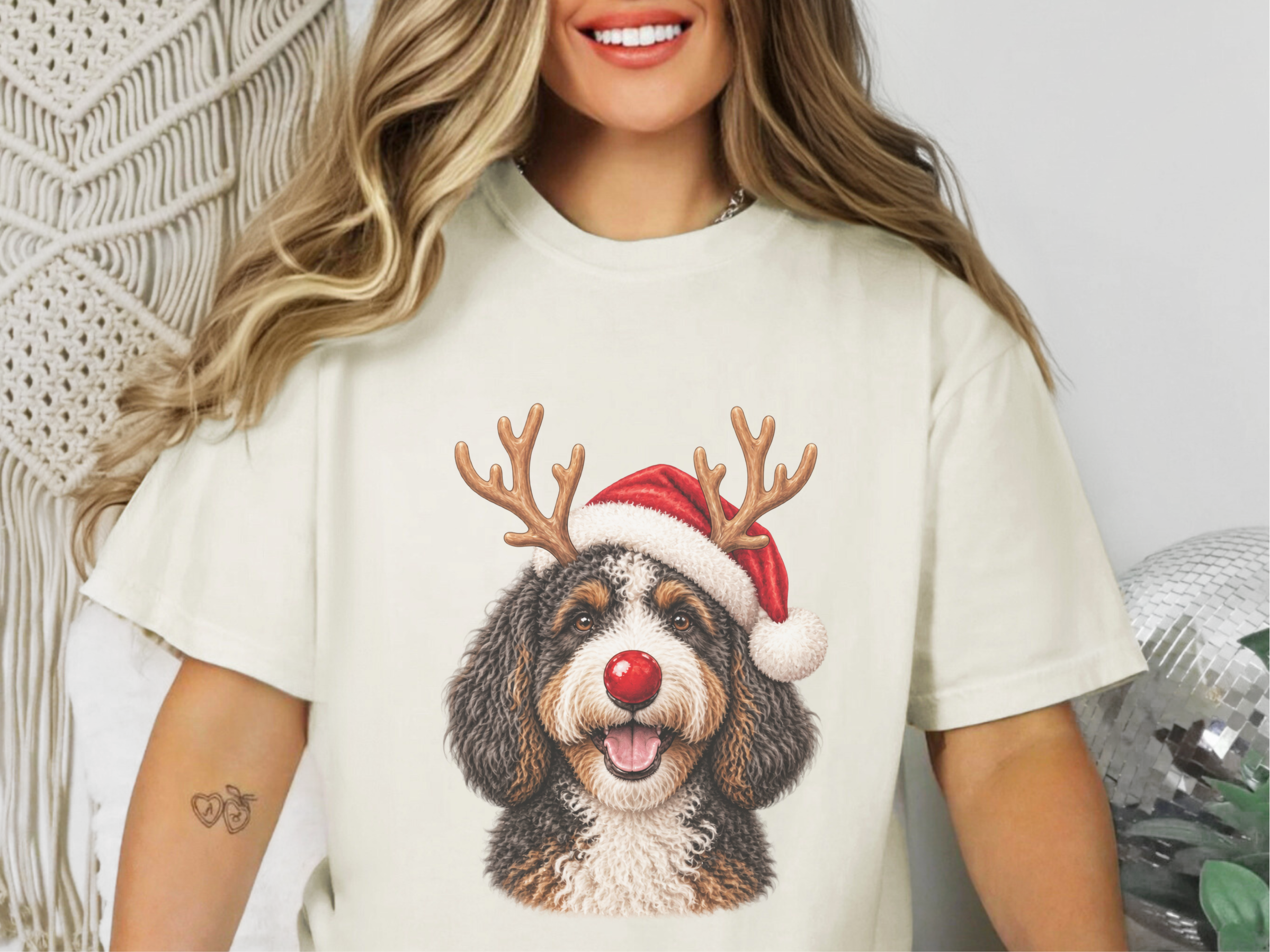 Festive Bernedoodle Santa Reindeer doodle dog shirt - photo 8