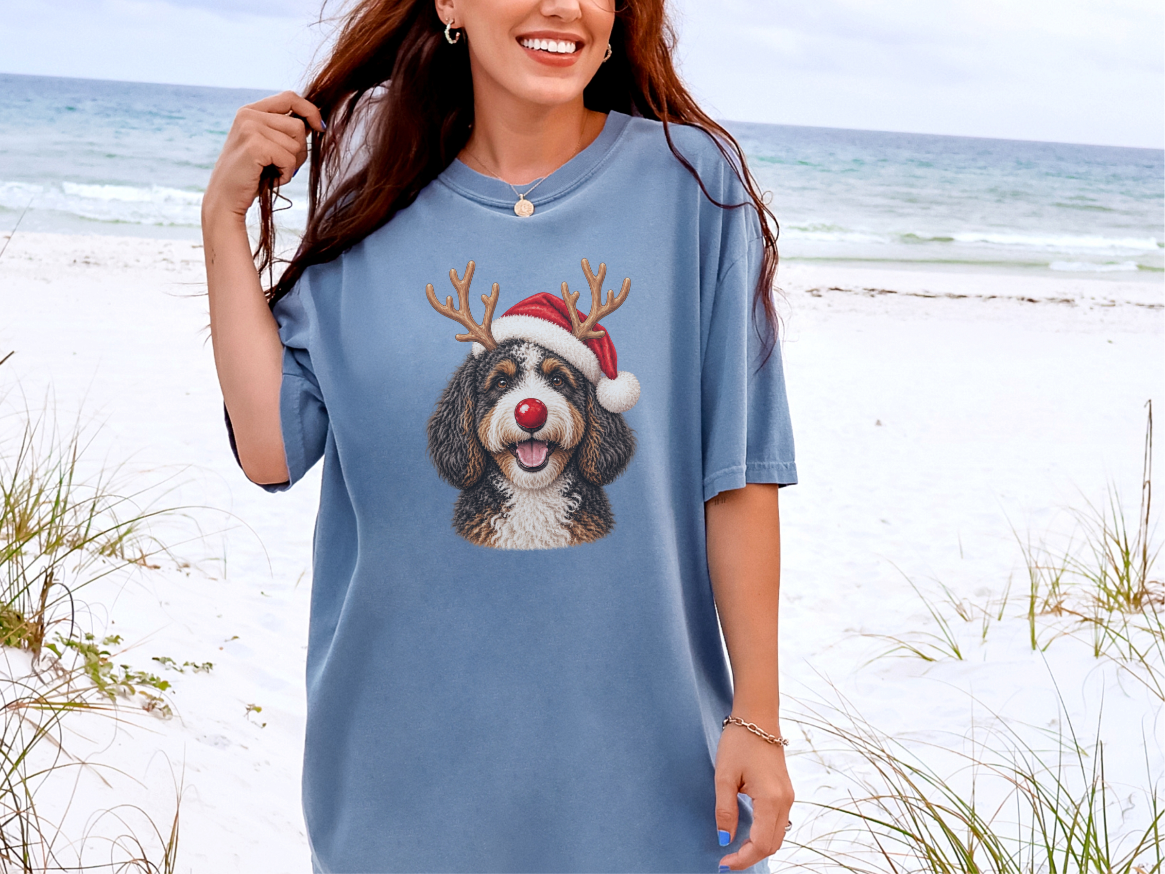 Festive Bernedoodle Santa Reindeer doodle dog shirt - photo 7
