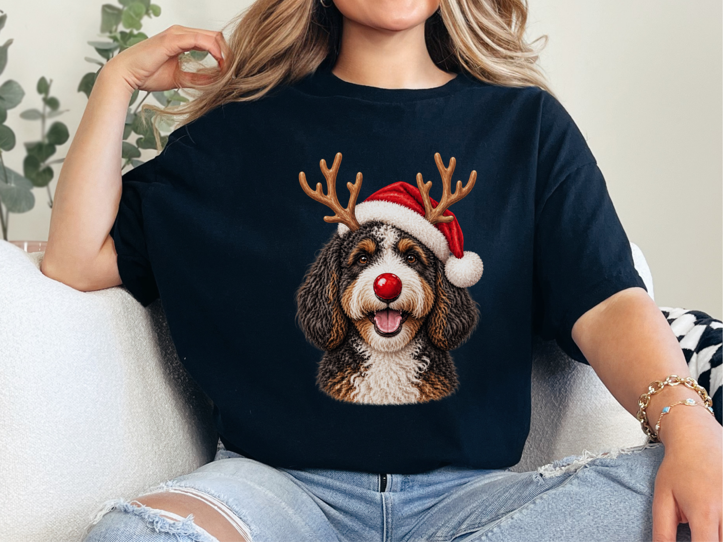 Festive Bernedoodle Santa Reindeer doodle dog shirt - photo 2