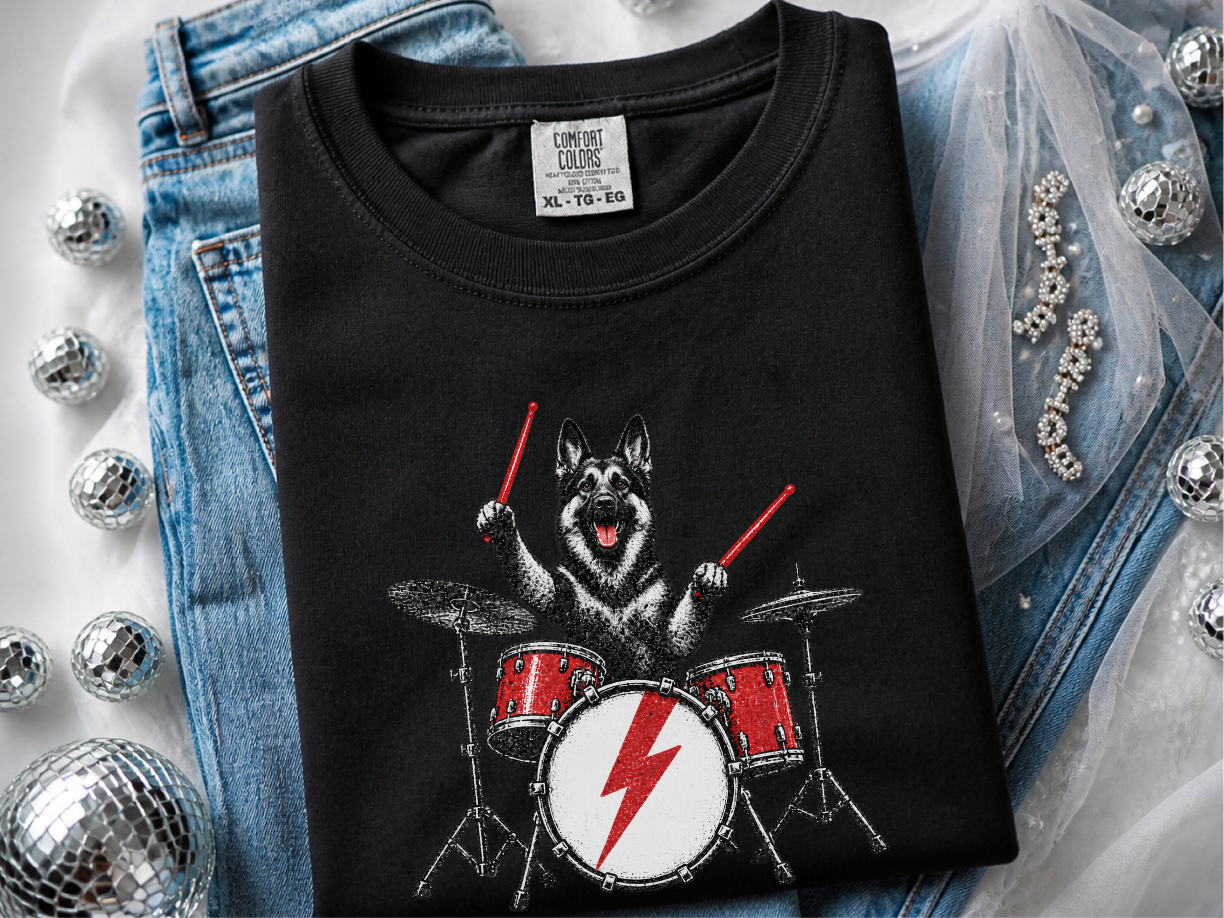 German Shepherd Rock Drummer doodle dog shirt - photo 2