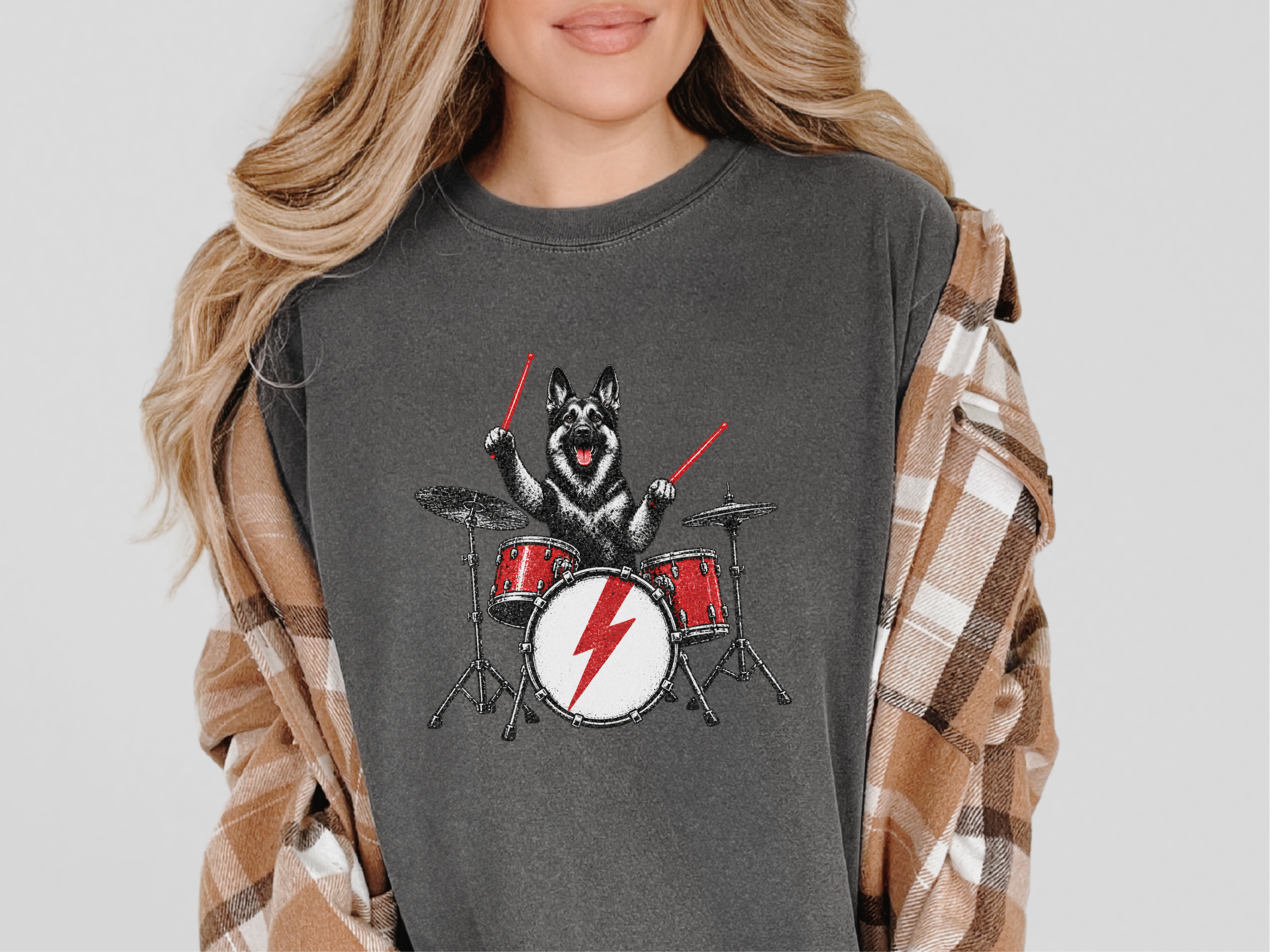 German Shepherd Rock Drummer doodle dog shirt - photo 4
