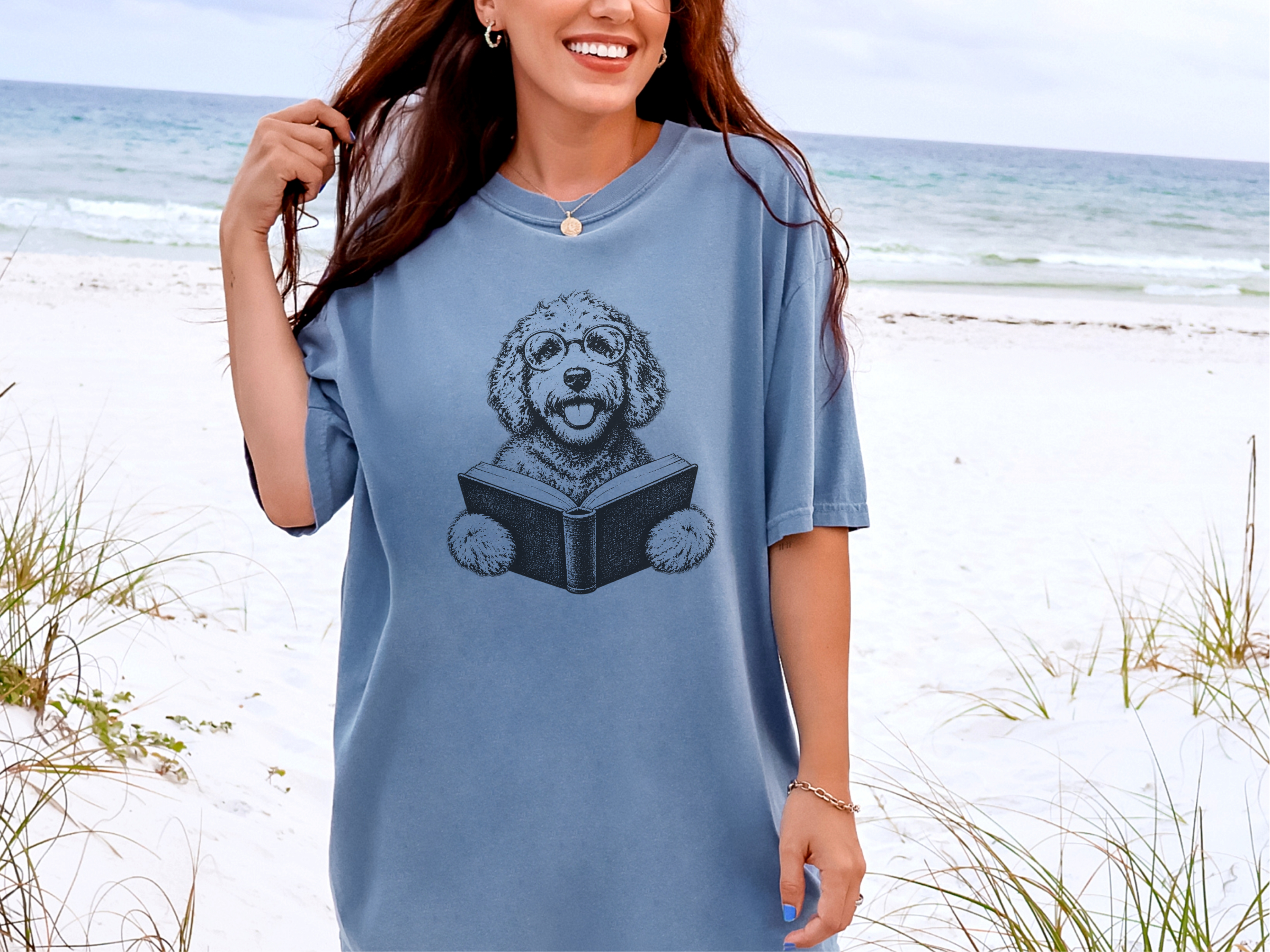 Reading Doodle Dog Open Mouth Round Glasses doodle dog shirt - photo 6
