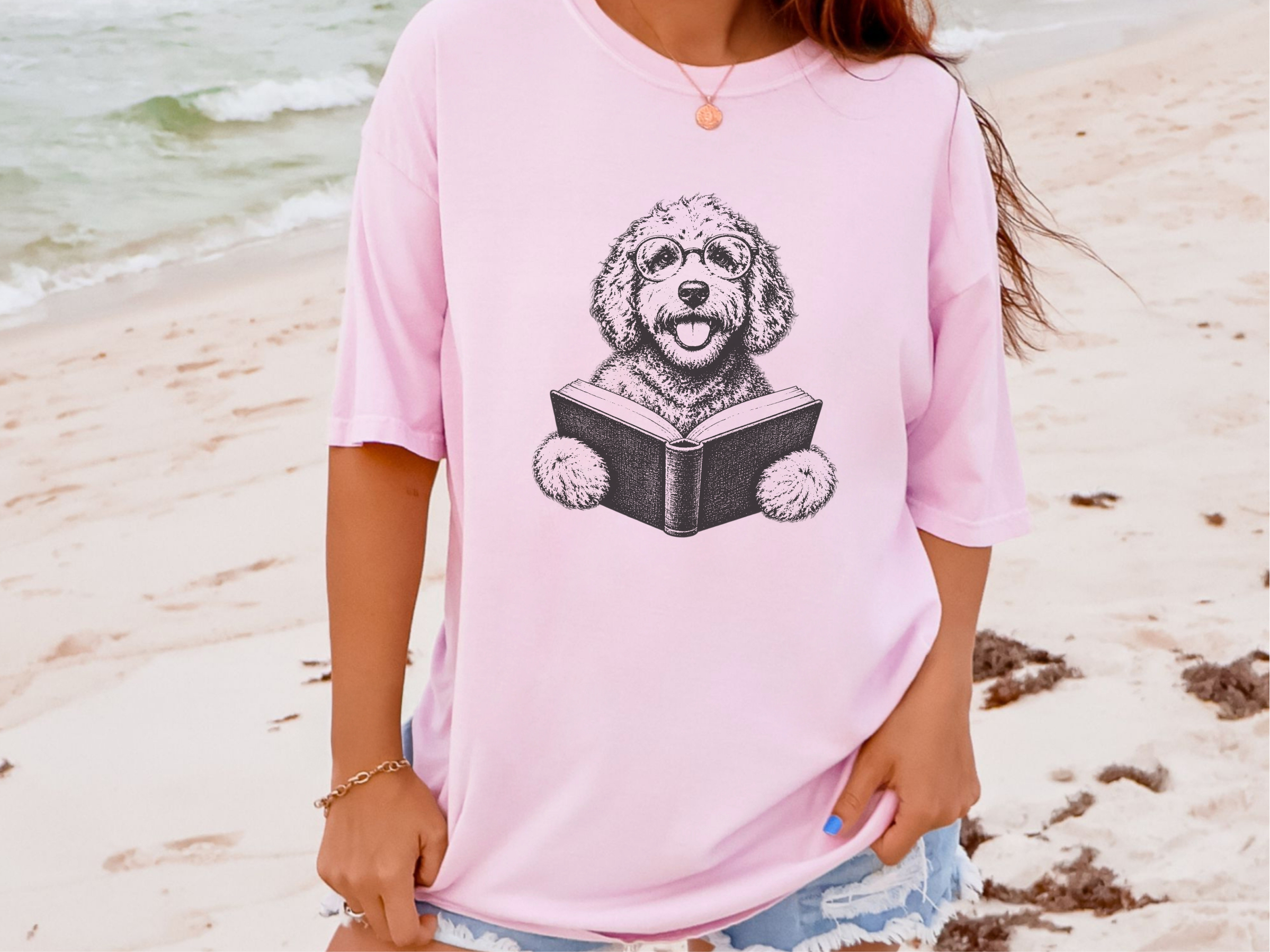 Reading Doodle Dog Open Mouth Round Glasses doodle dog shirt - photo 5