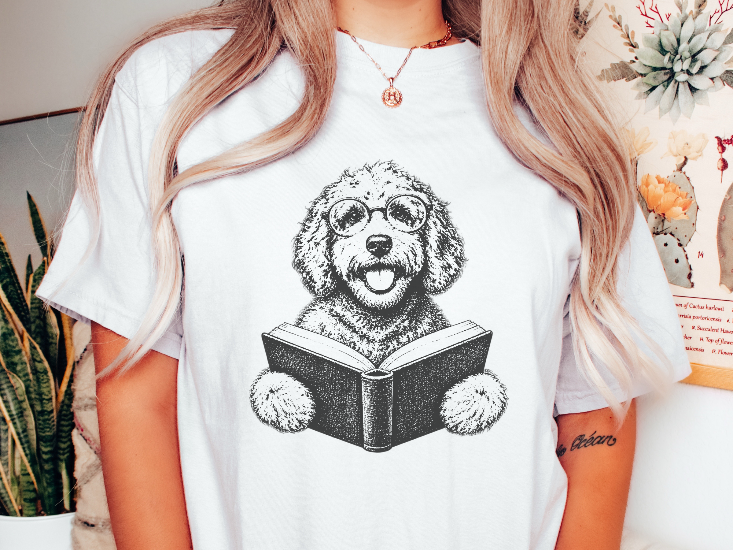 Reading Doodle Dog Open Mouth Round Glasses doodle dog shirt - photo 1