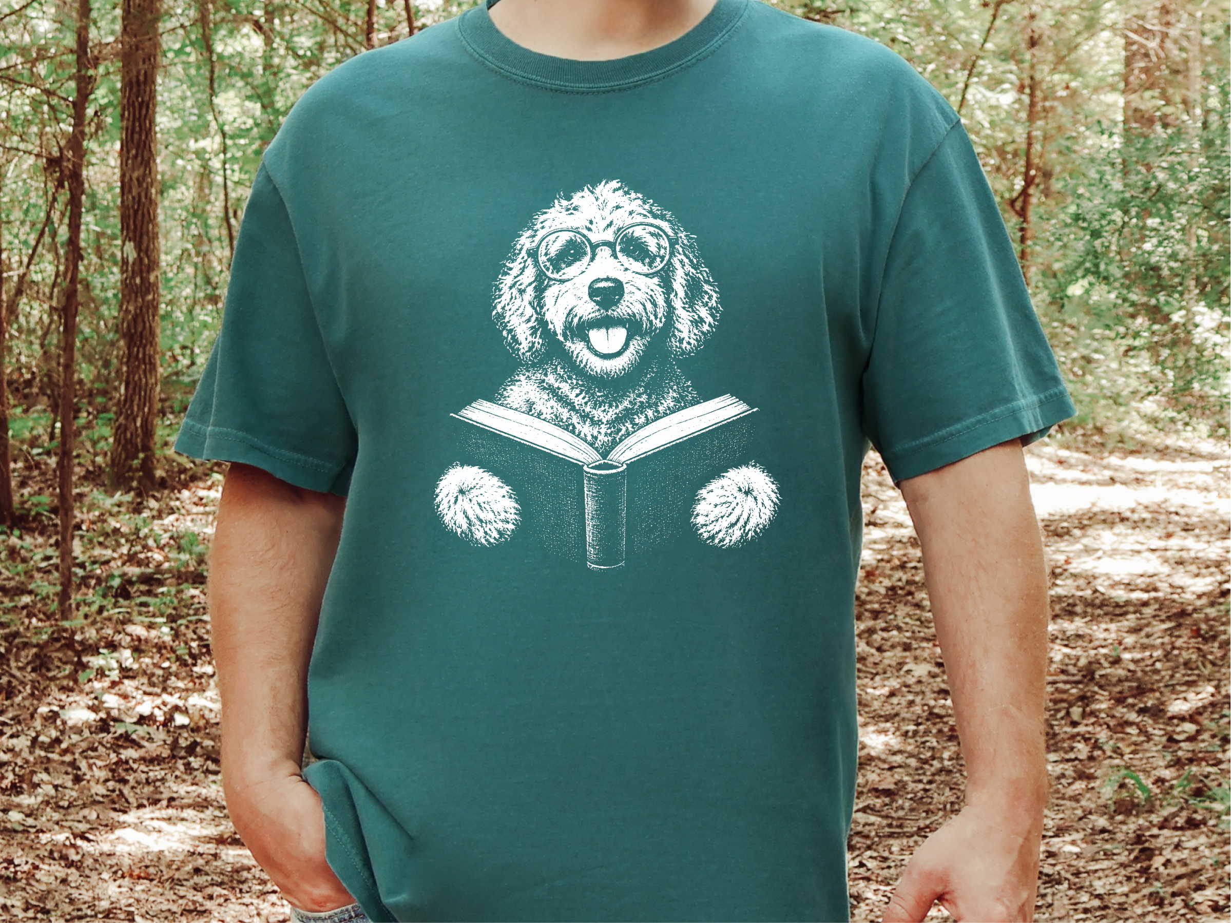 Reading Doodle Dog Open Mouth Round Glasses doodle dog shirt - photo 7