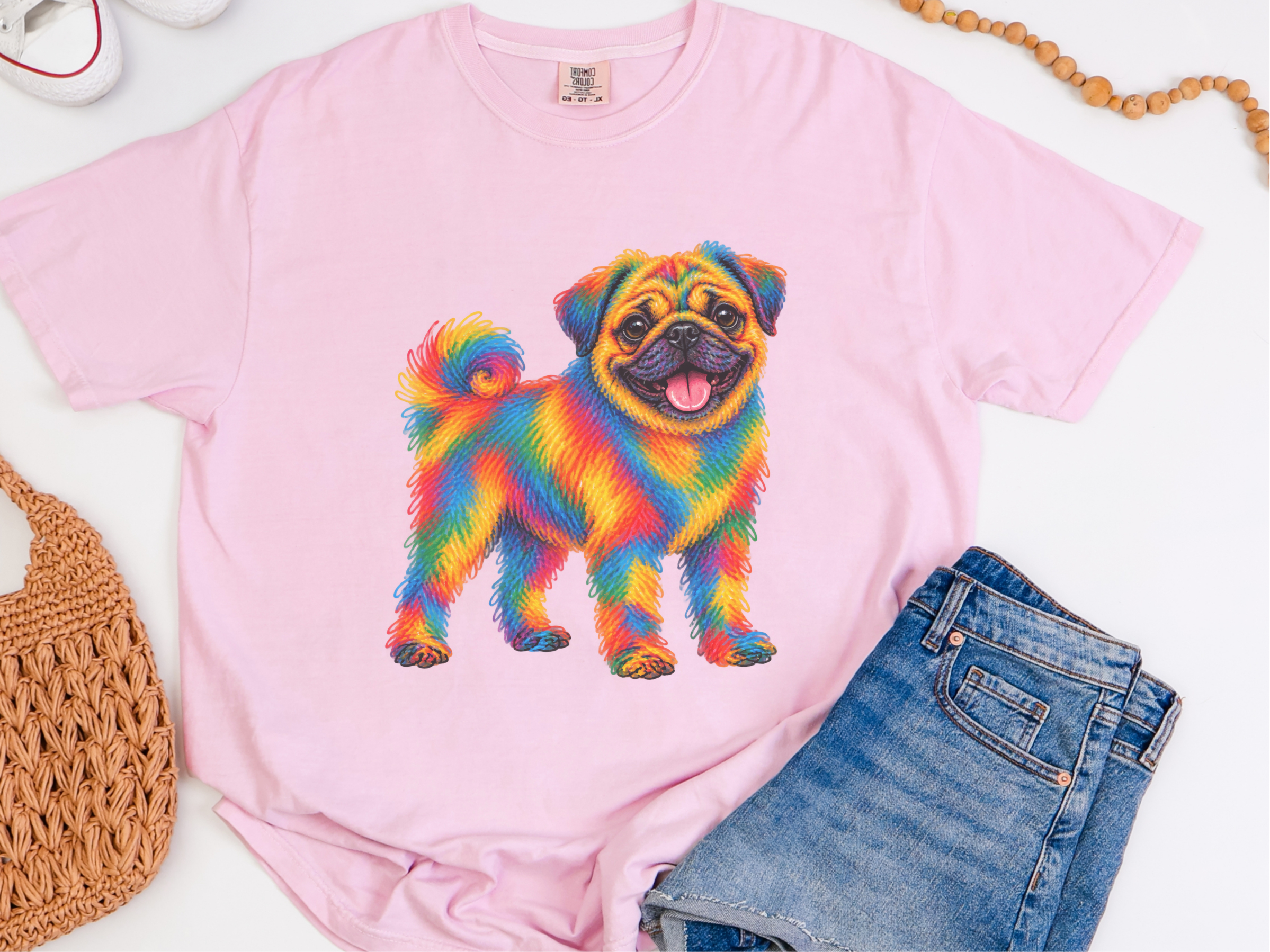 Rainbow Scribble Pug Dog doodle dog shirt - photo 4