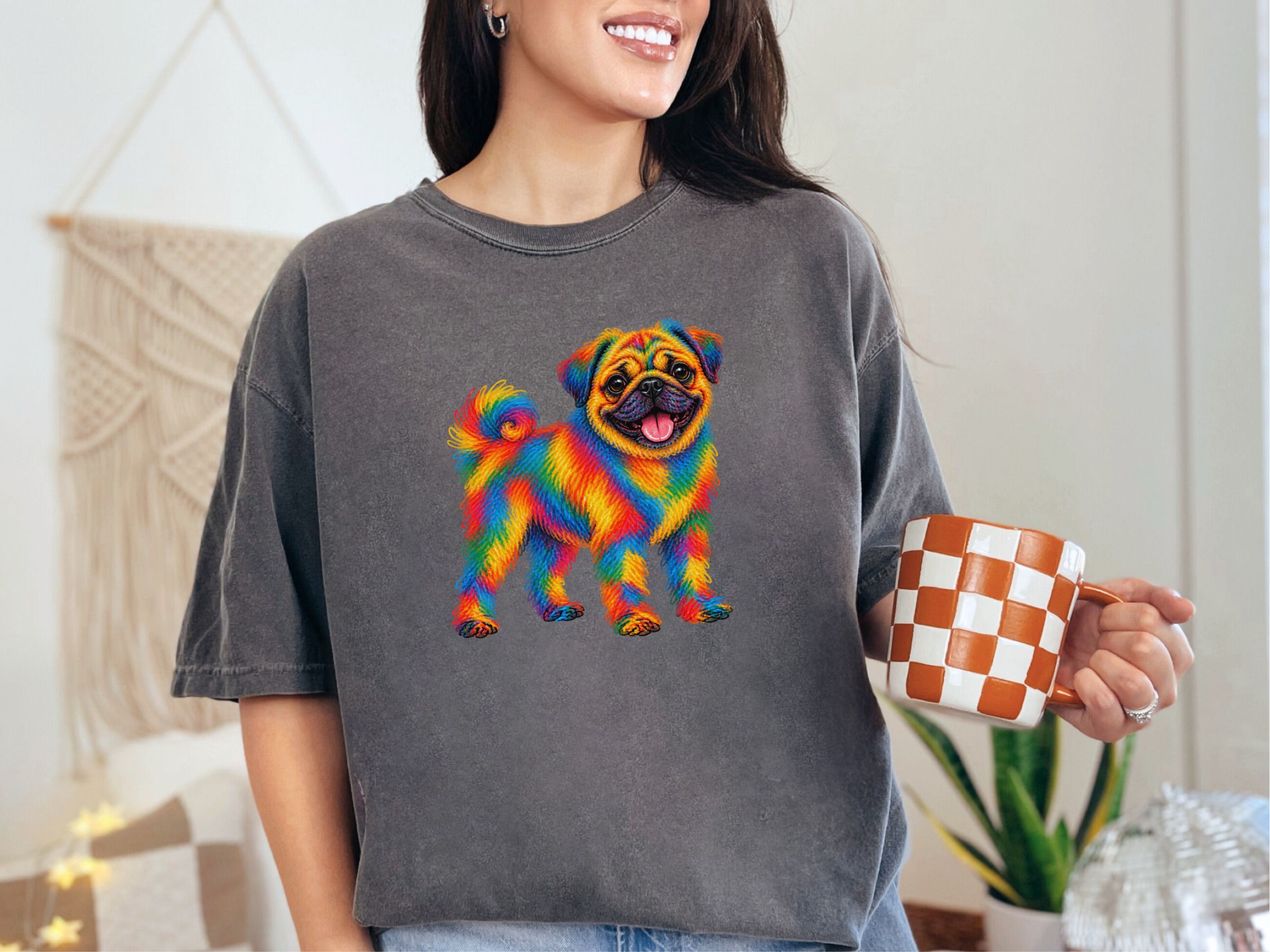 Rainbow Scribble Pug Dog doodle dog shirt - photo 3