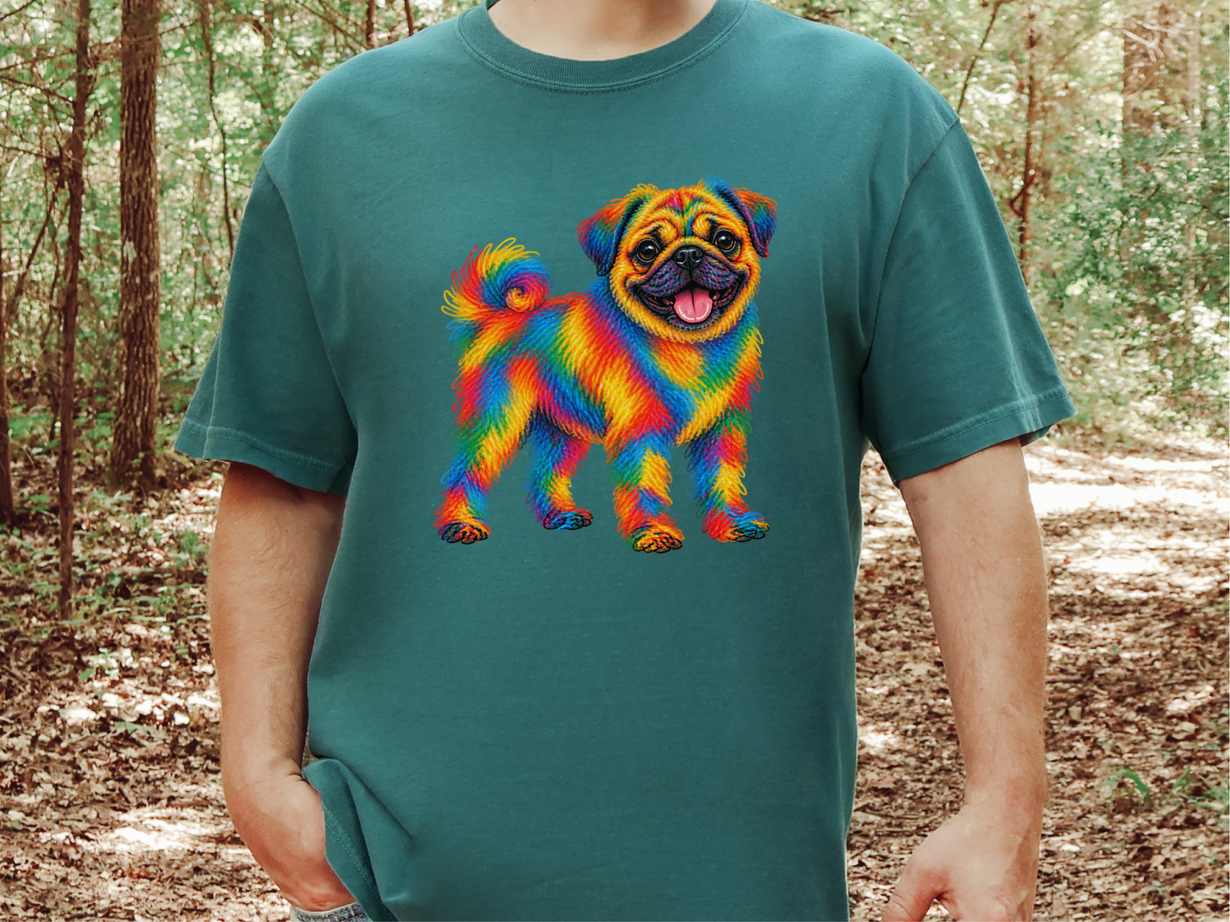 Rainbow Scribble Pug Dog doodle dog shirt - photo 7