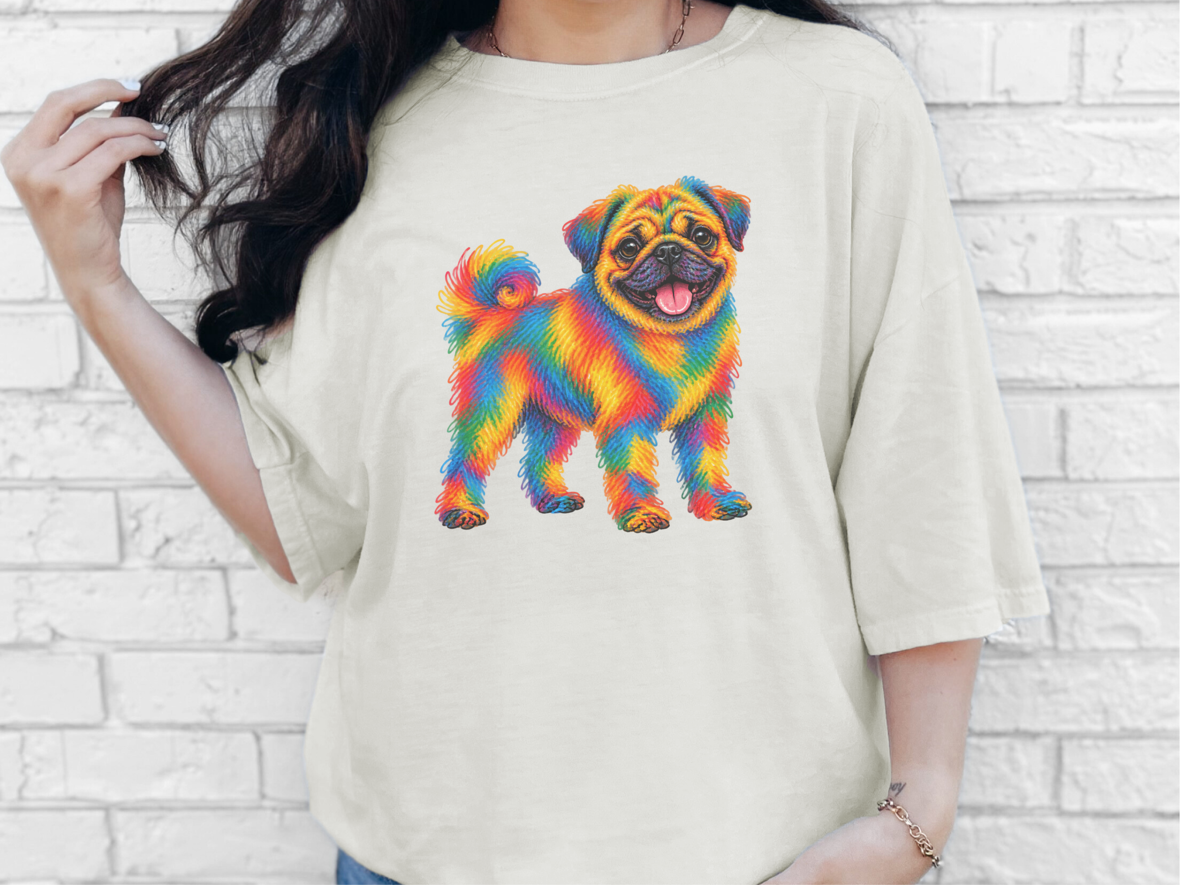 Rainbow Scribble Pug Dog doodle dog shirt - photo 8