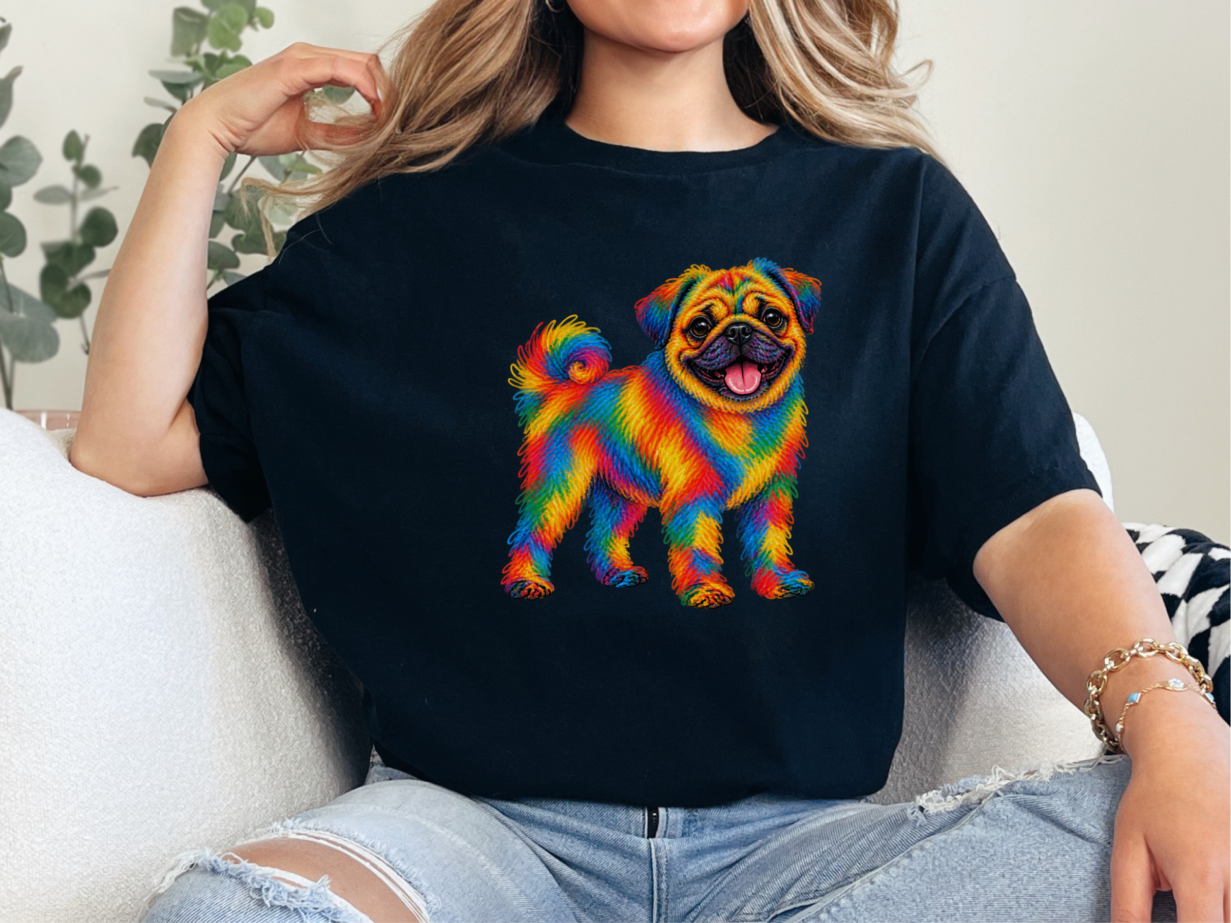 Rainbow Scribble Pug Dog doodle dog shirt - photo 2