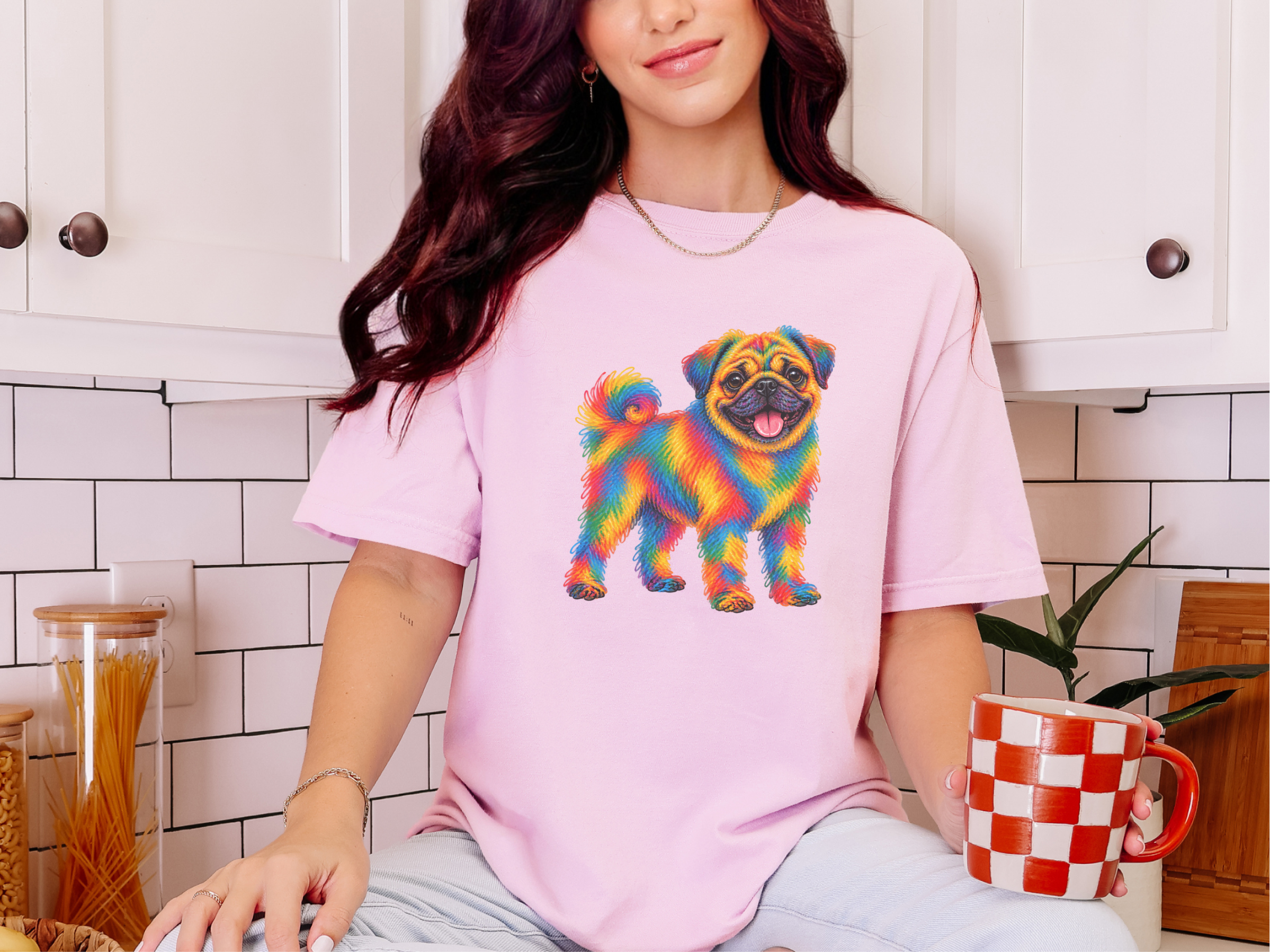 Rainbow Scribble Pug Dog doodle dog shirt - photo 5