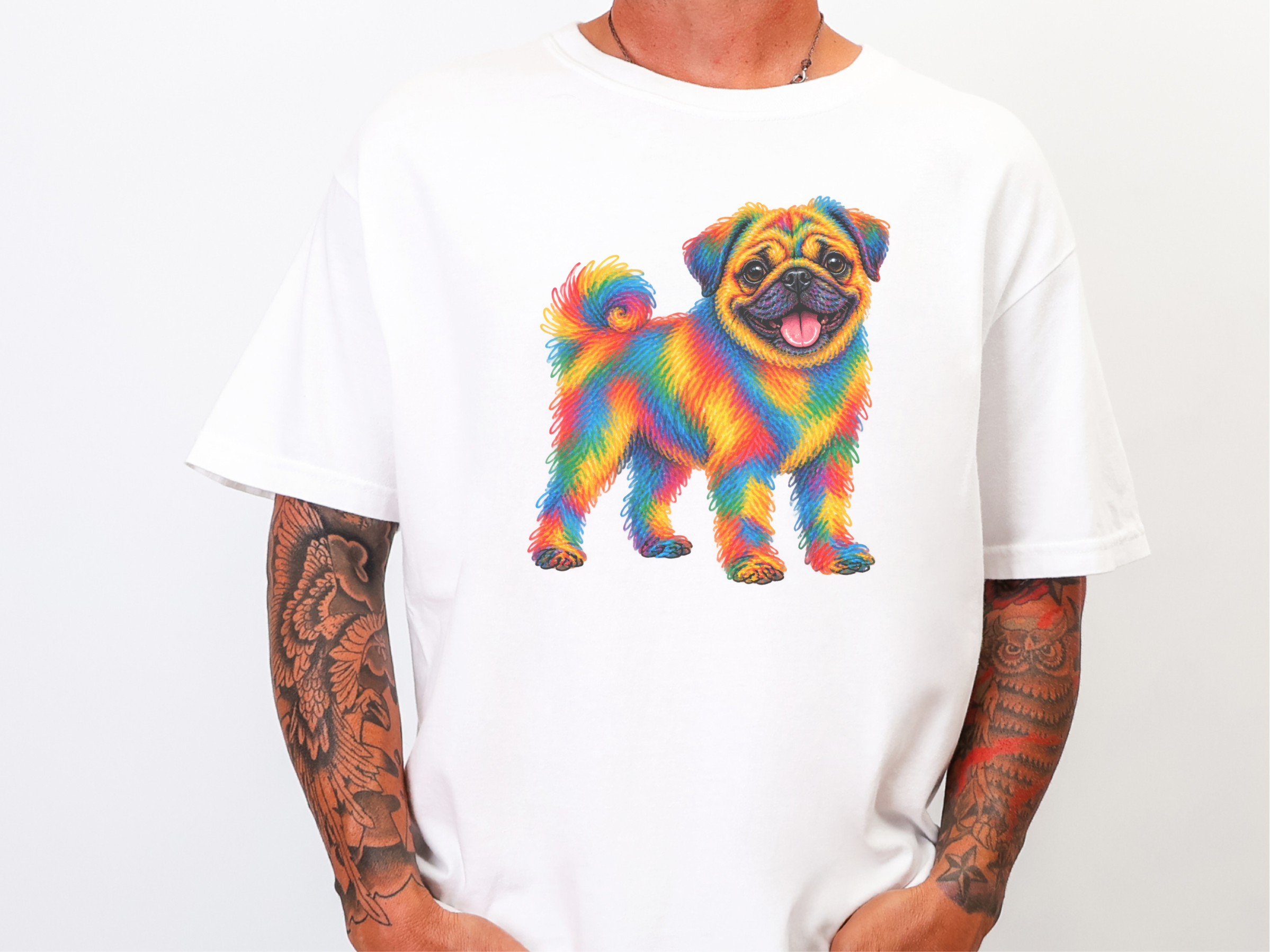 Rainbow Scribble Pug Dog doodle dog shirt - photo 1