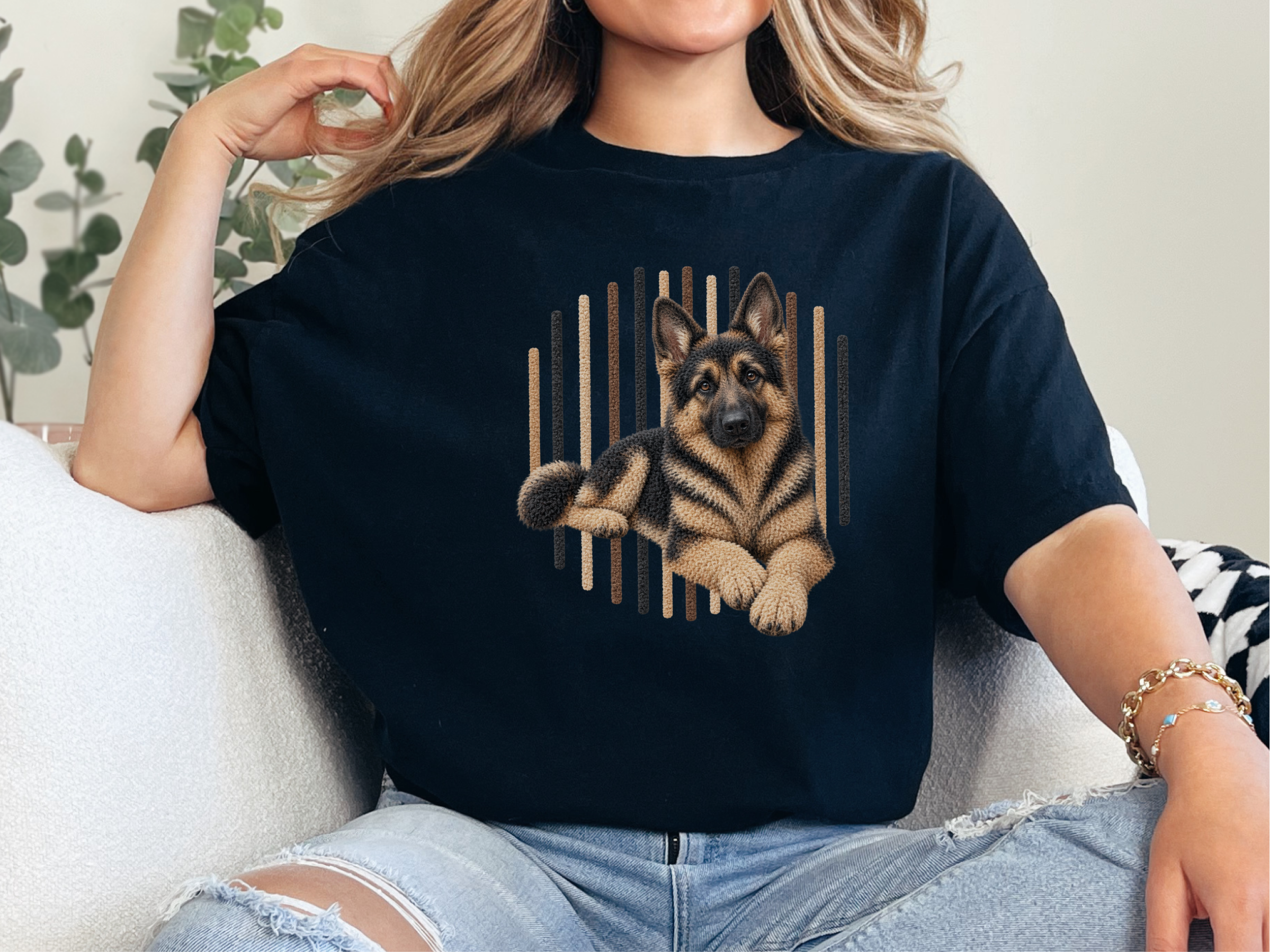 German Shepherd Textured Vertical Stripes doodle dog shirt - photo 2