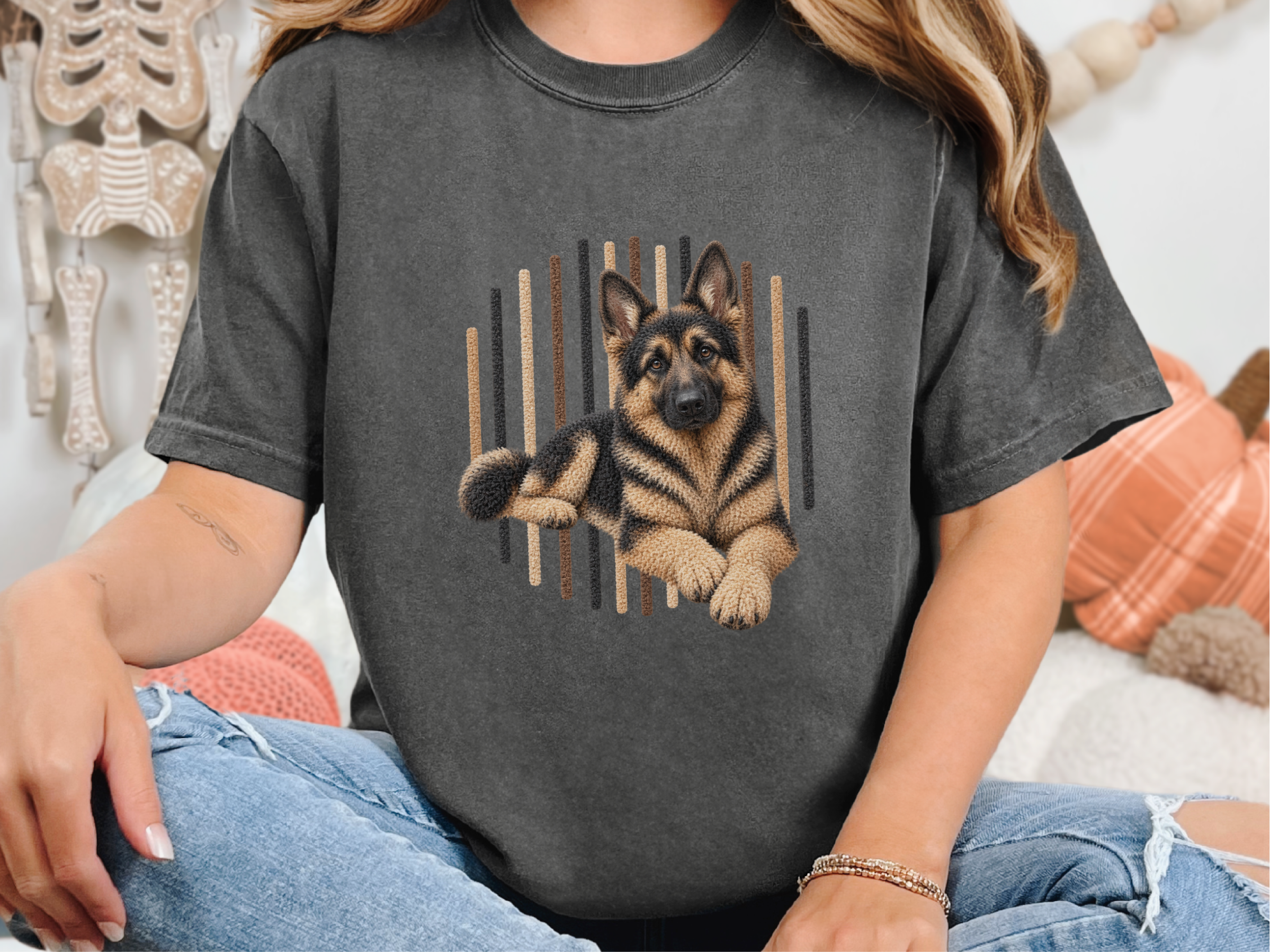 German Shepherd Textured Vertical Stripes doodle dog shirt - photo 3