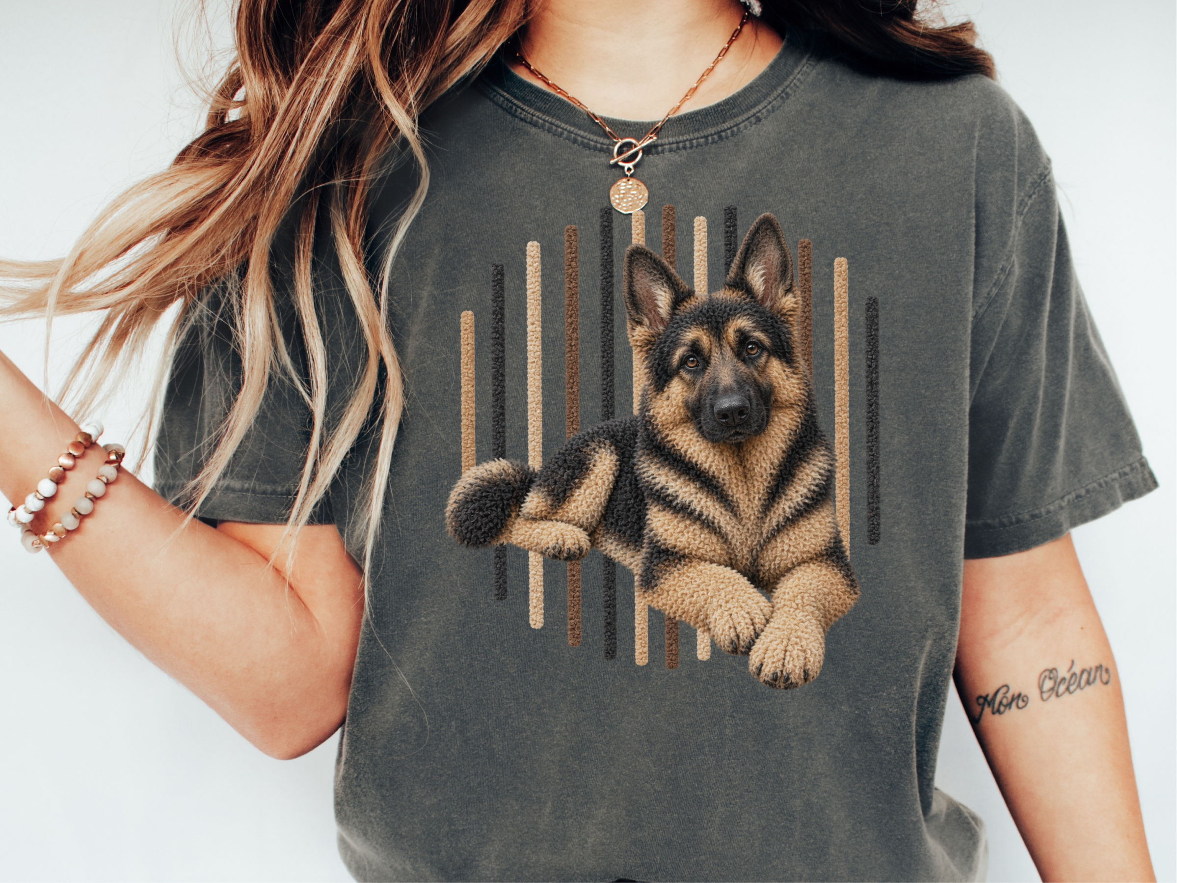 German Shepherd Textured Vertical Stripes doodle dog shirt - photo 1