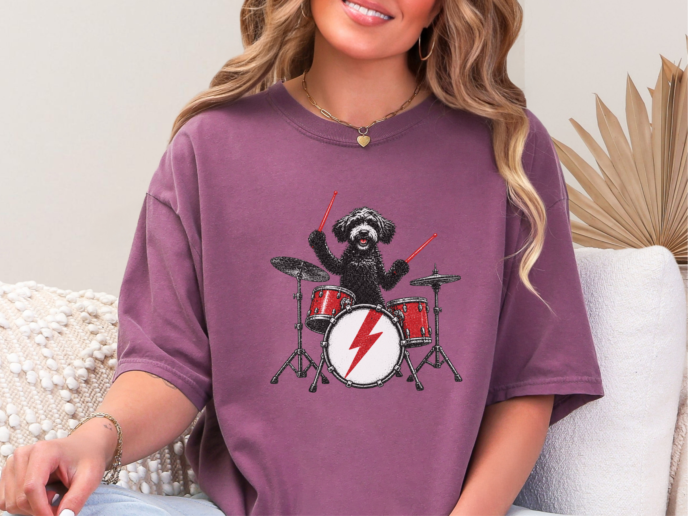 Black Doodle Rocker Drummer doodle dog shirt - photo 4