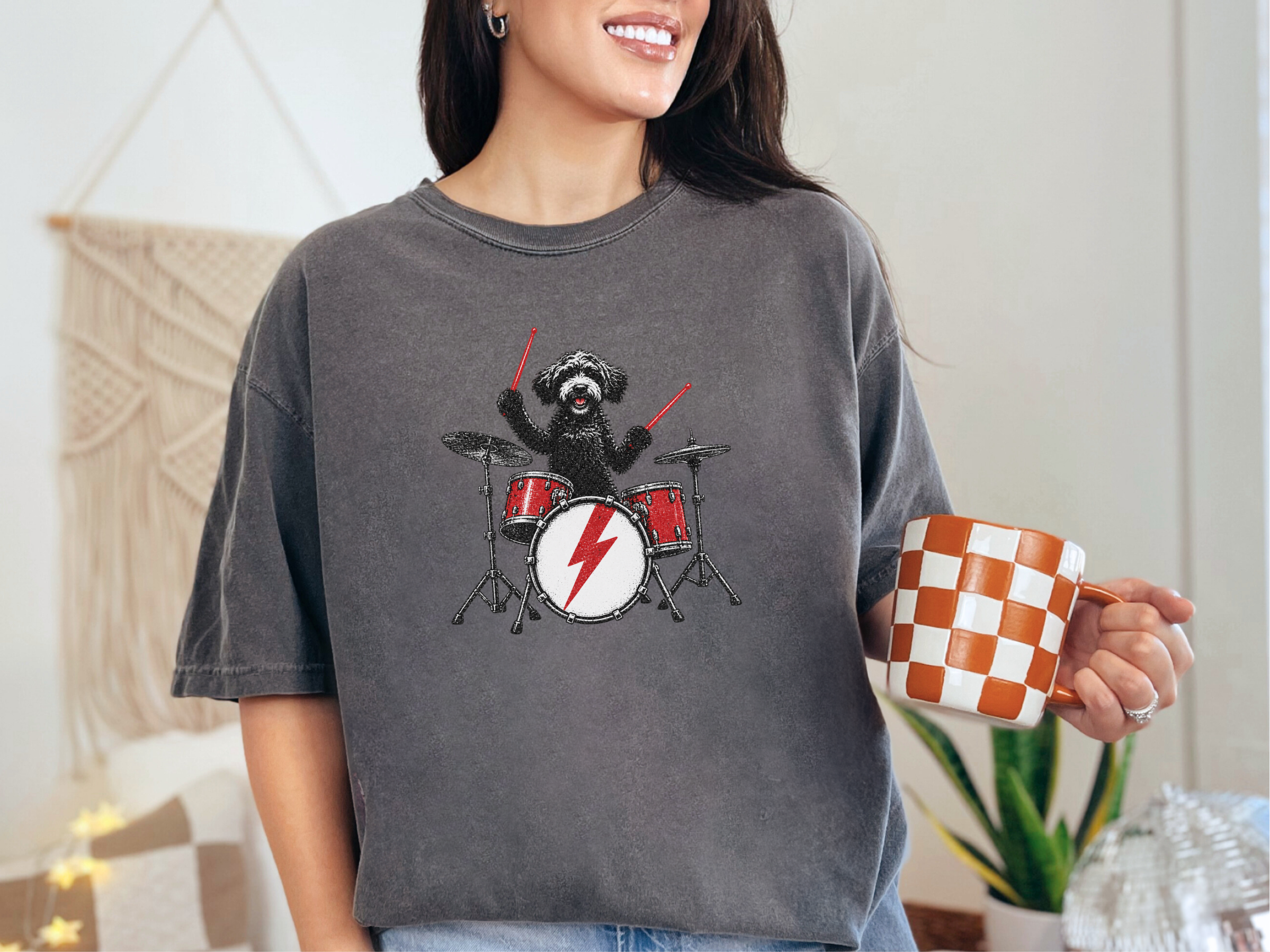 Black Doodle Rocker Drummer doodle dog shirt - photo 3