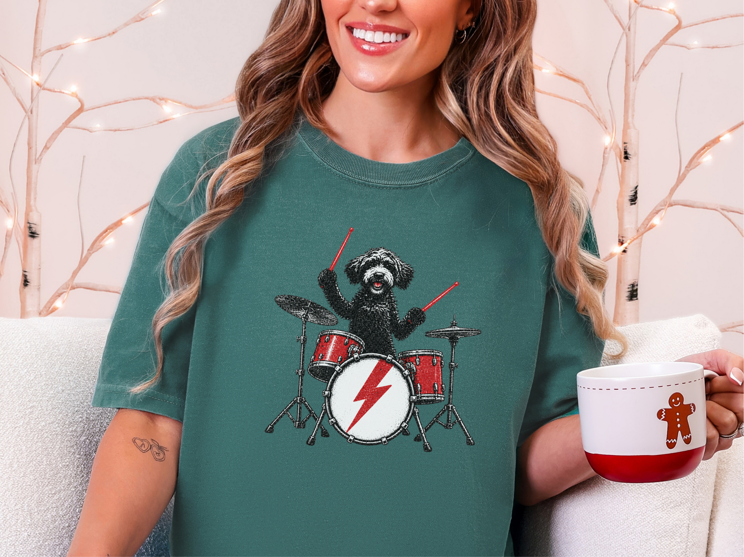 Black Doodle Rocker Drummer doodle dog shirt - photo 8