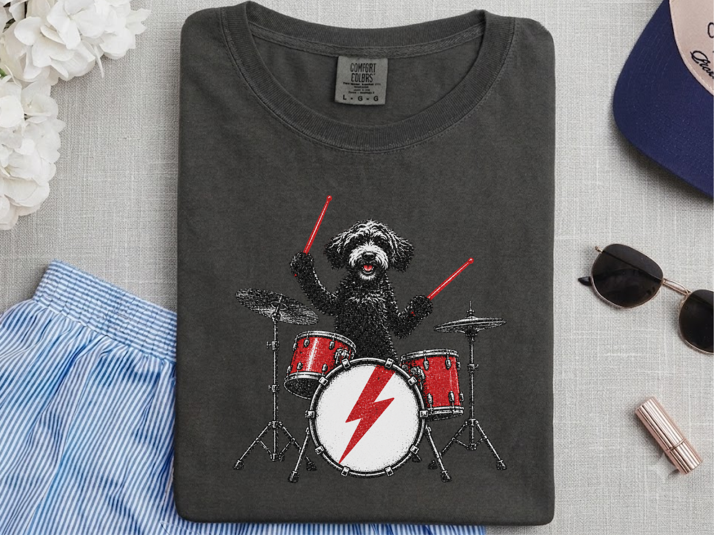 Black Doodle Rocker Drummer doodle dog shirt - photo 2