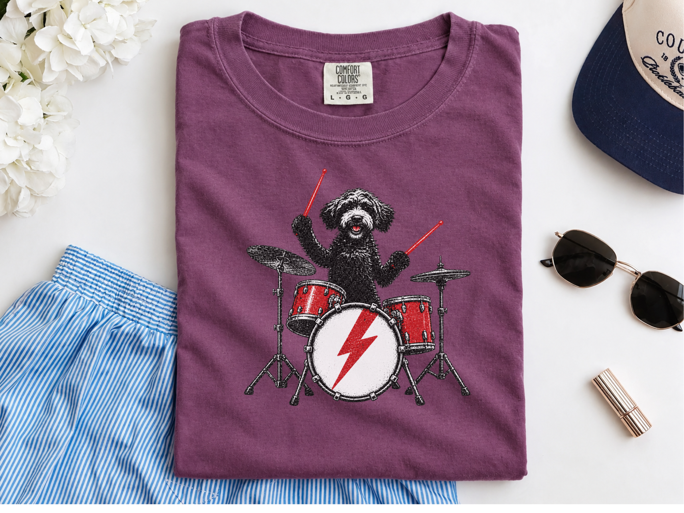 Black Doodle Rocker Drummer doodle dog shirt - photo 5