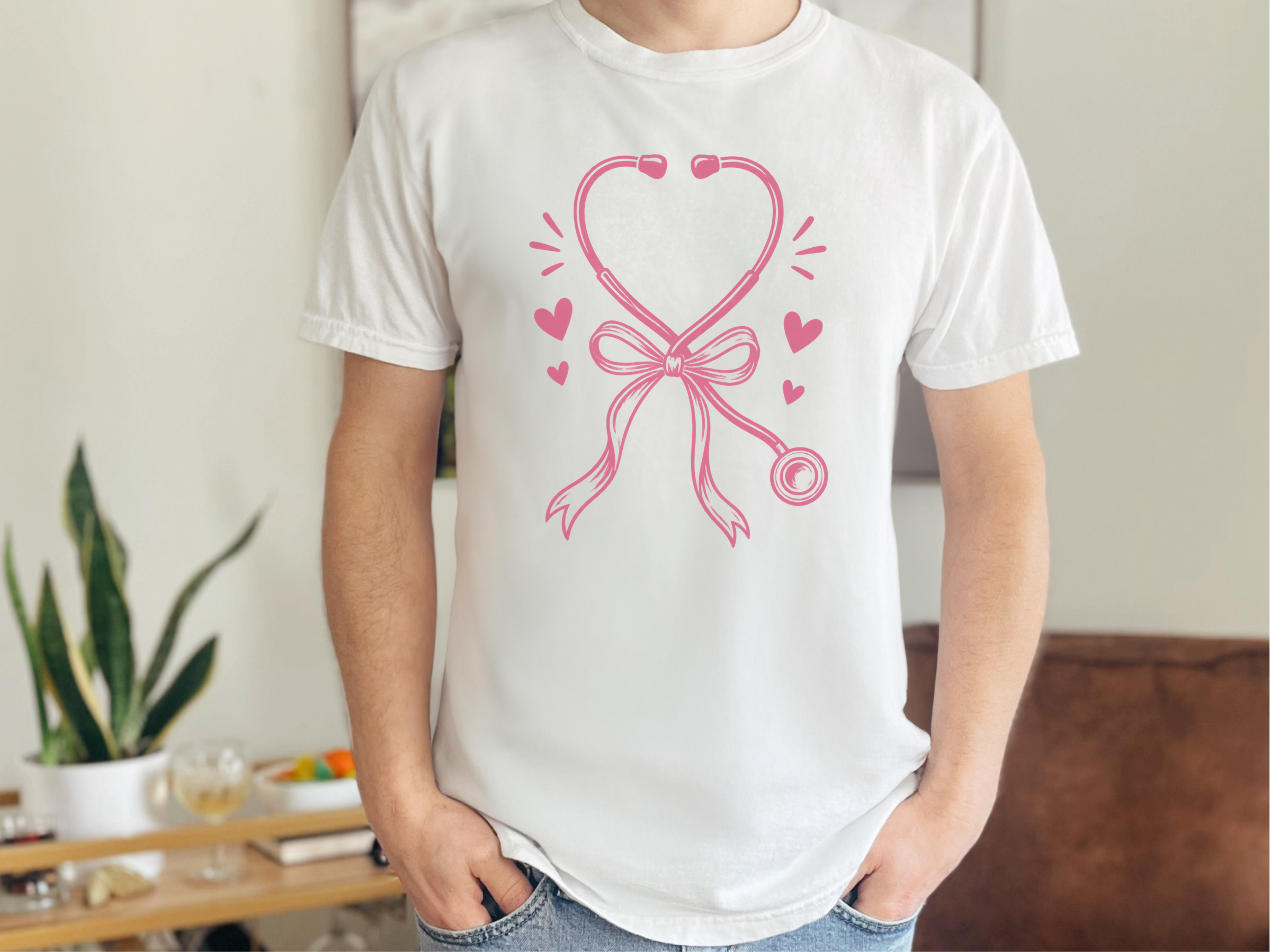 Pink Stethoscope Ribbon Heart funny shirt - photo 2
