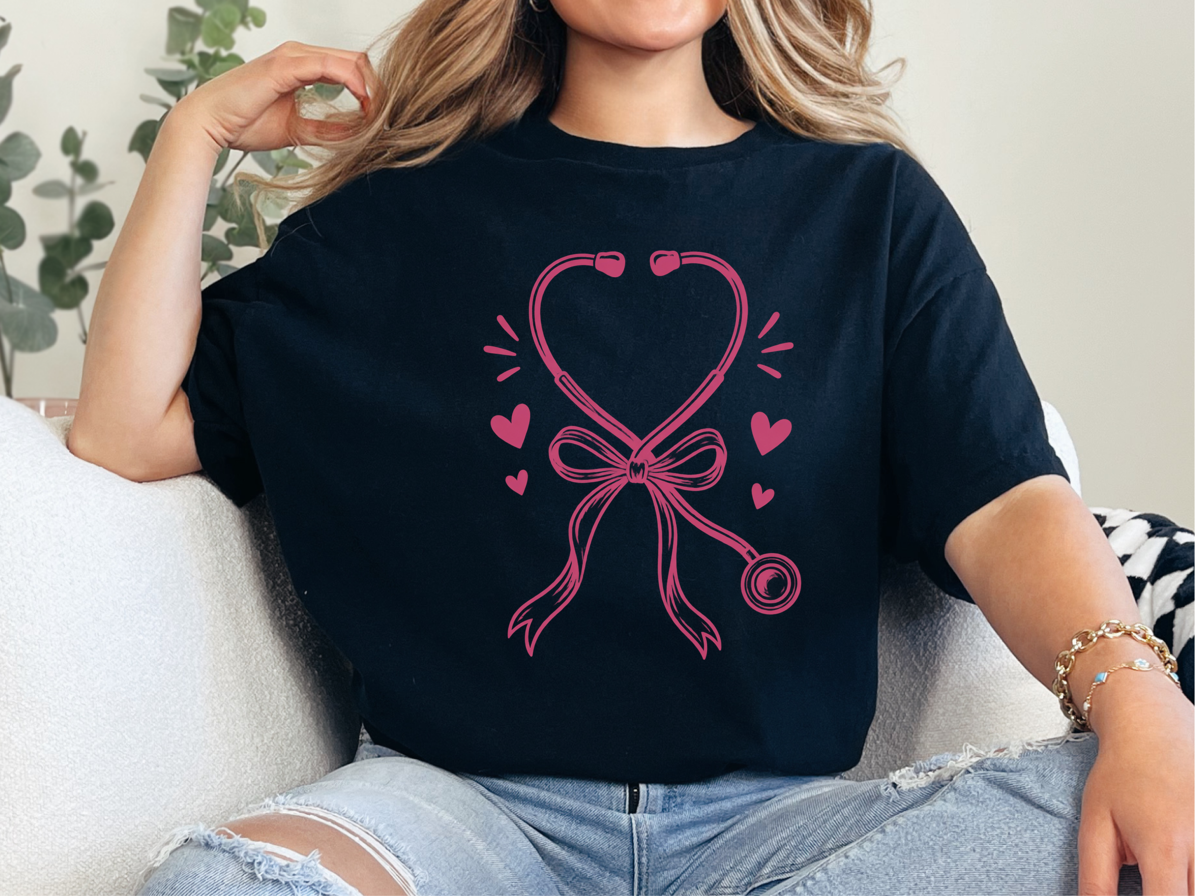 Pink Stethoscope Ribbon Heart funny shirt - photo 3