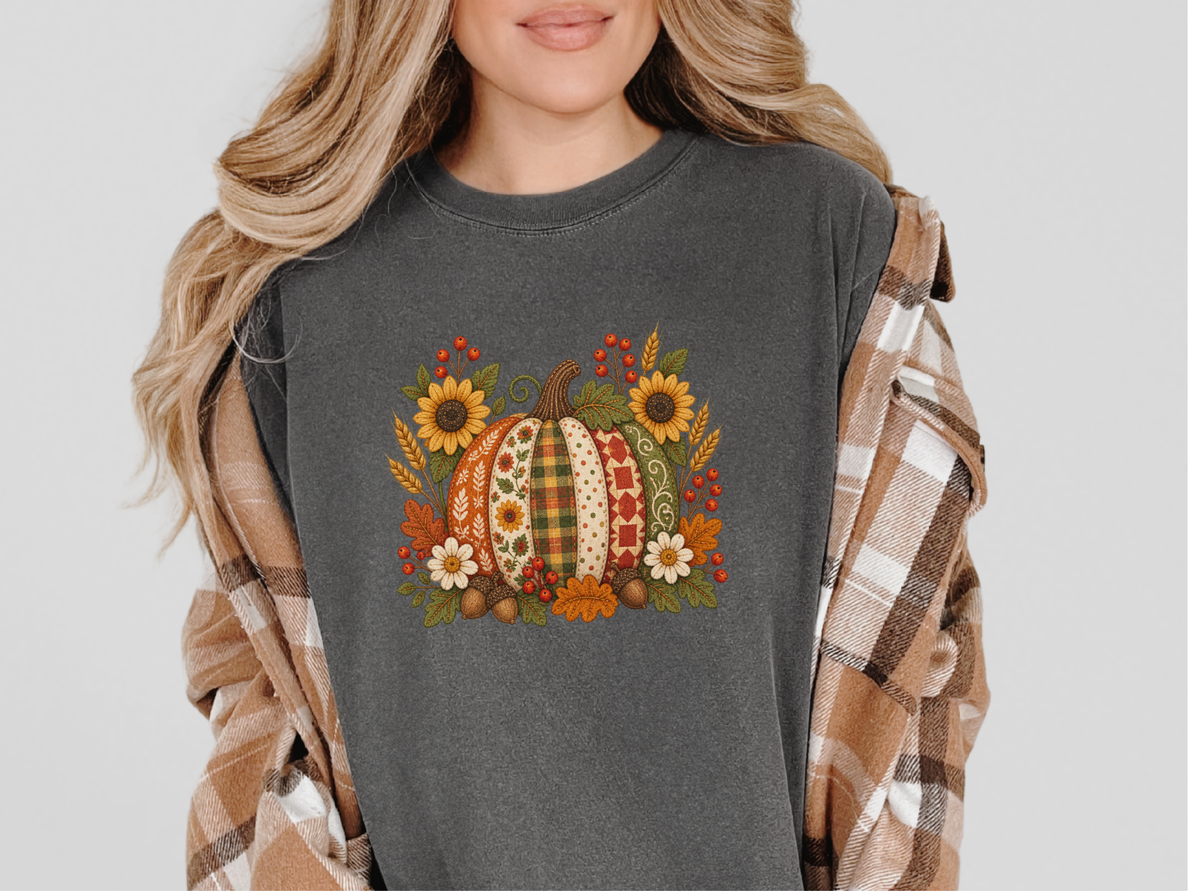 Patchwork Quilted Floral Pumpkin funny shirt - photo 3