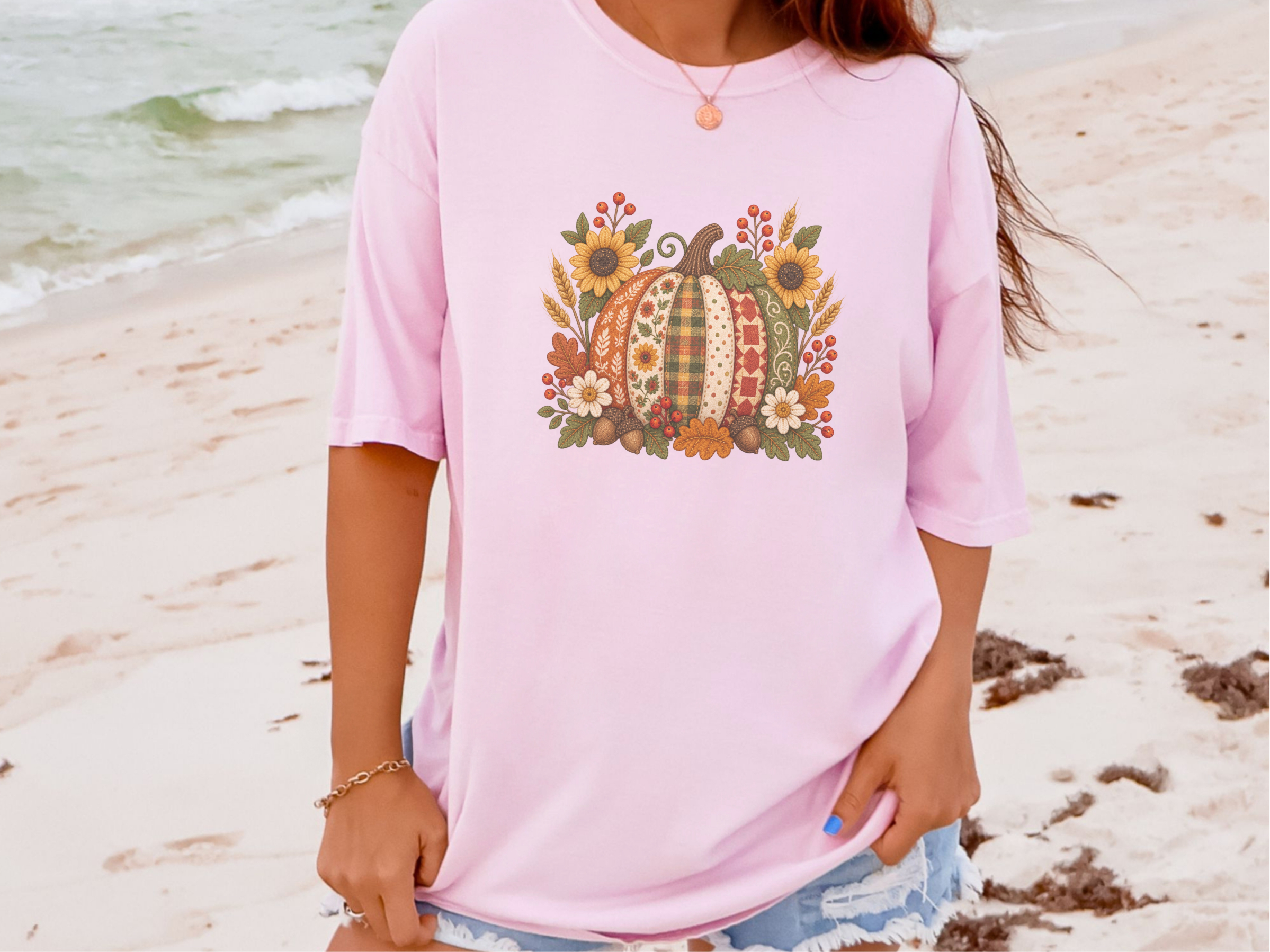 Patchwork Quilted Floral Pumpkin funny shirt - photo 4