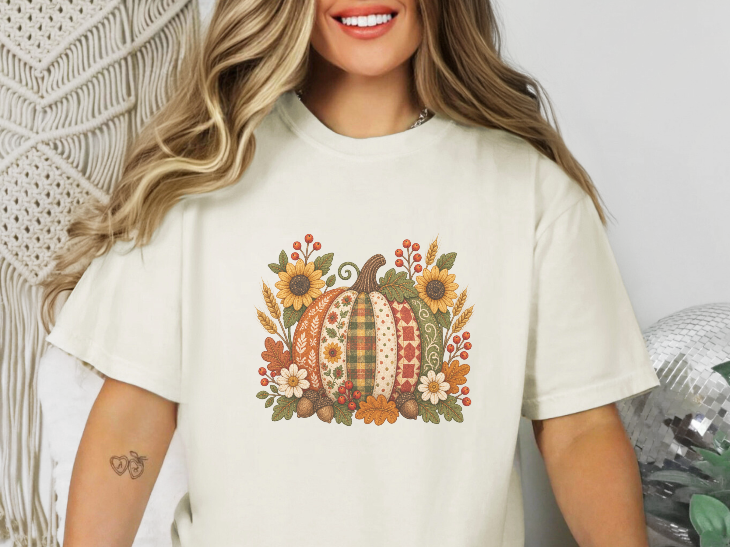 Patchwork Quilted Floral Pumpkin funny shirt - photo 7
