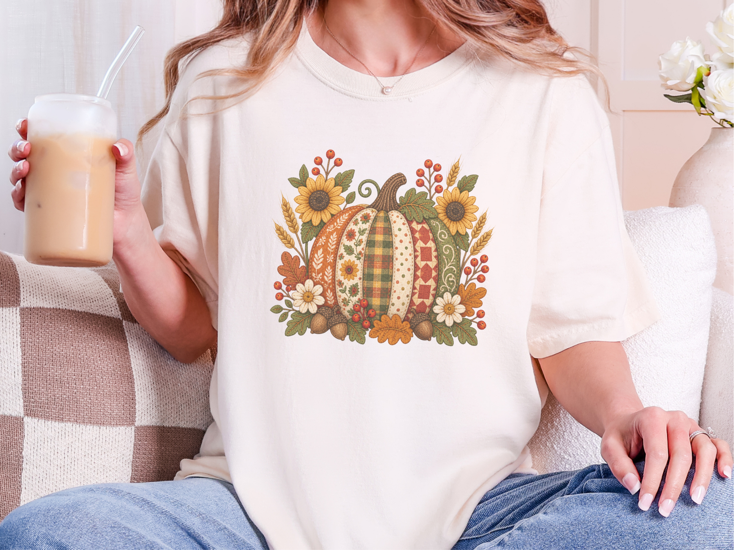 Patchwork Quilted Floral Pumpkin funny shirt - photo 8