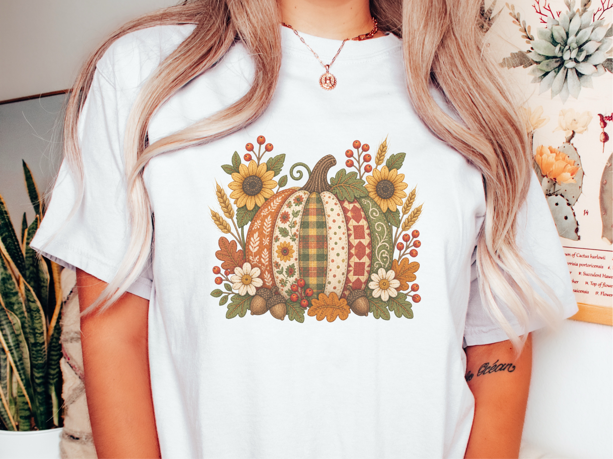Patchwork Quilted Floral Pumpkin funny shirt - photo 1