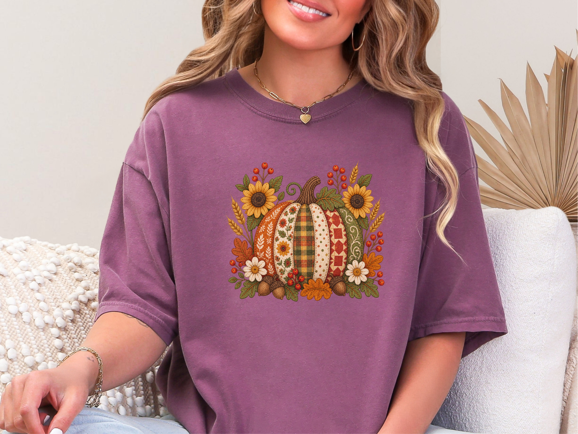 Patchwork Quilted Floral Pumpkin funny shirt - photo 5