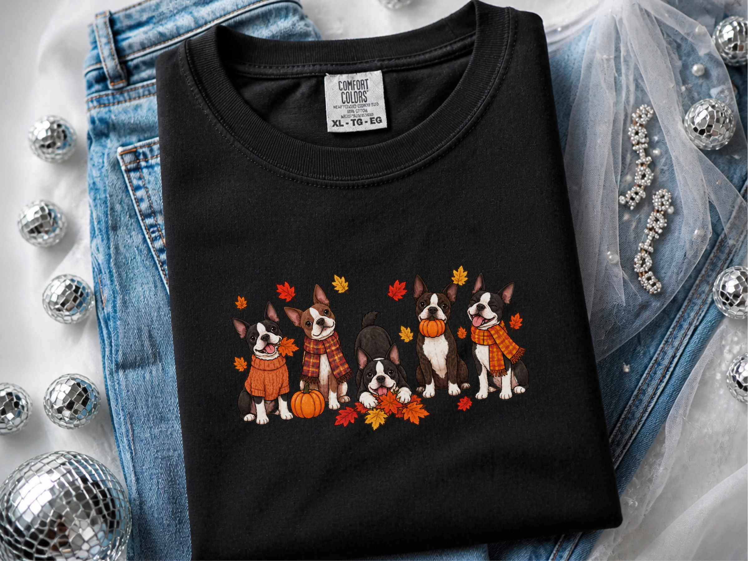 Boston Terrier Fall Activities doodle dog shirt - photo 5