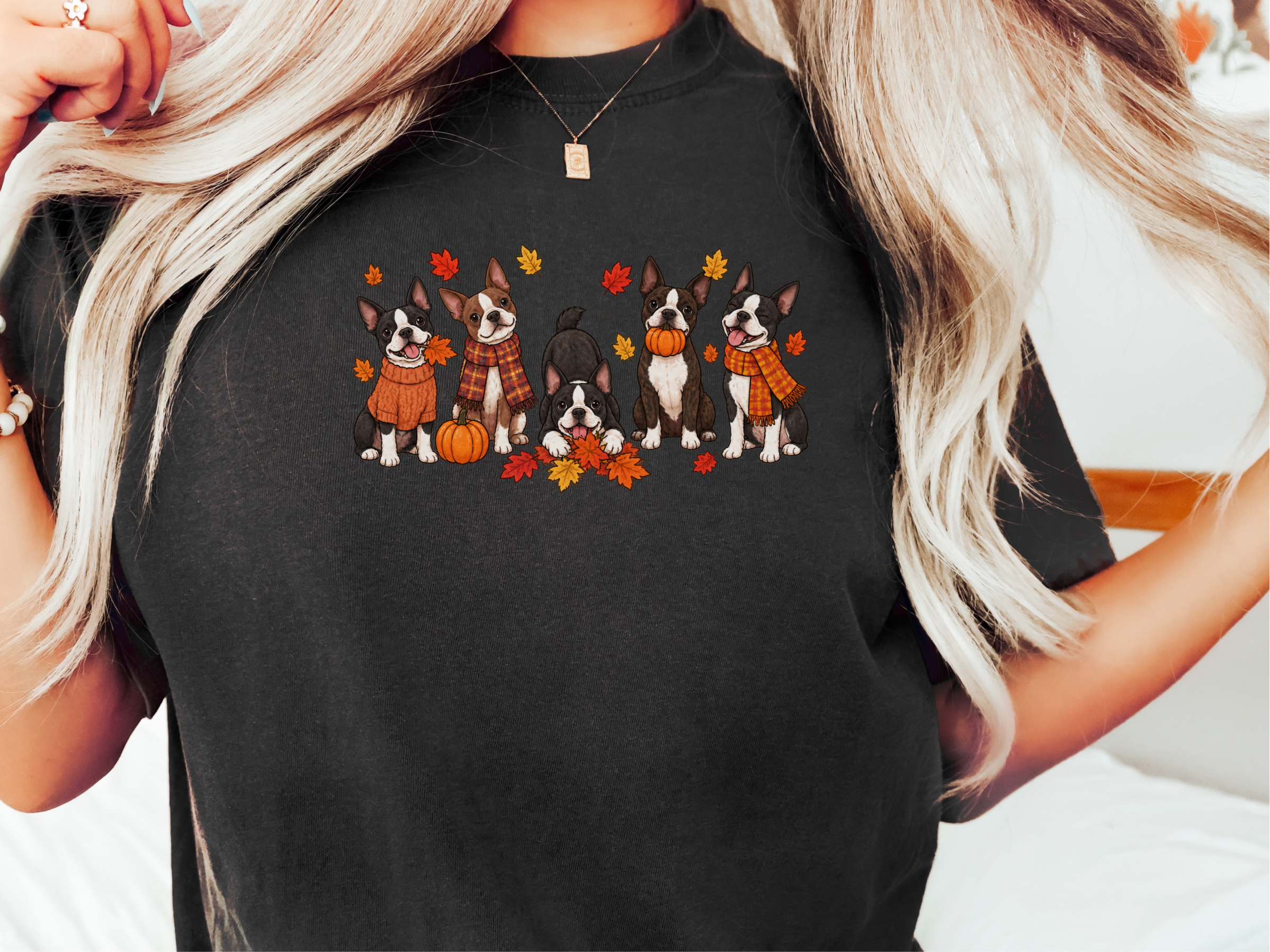 Boston Terrier Fall Activities doodle dog shirt - photo 1