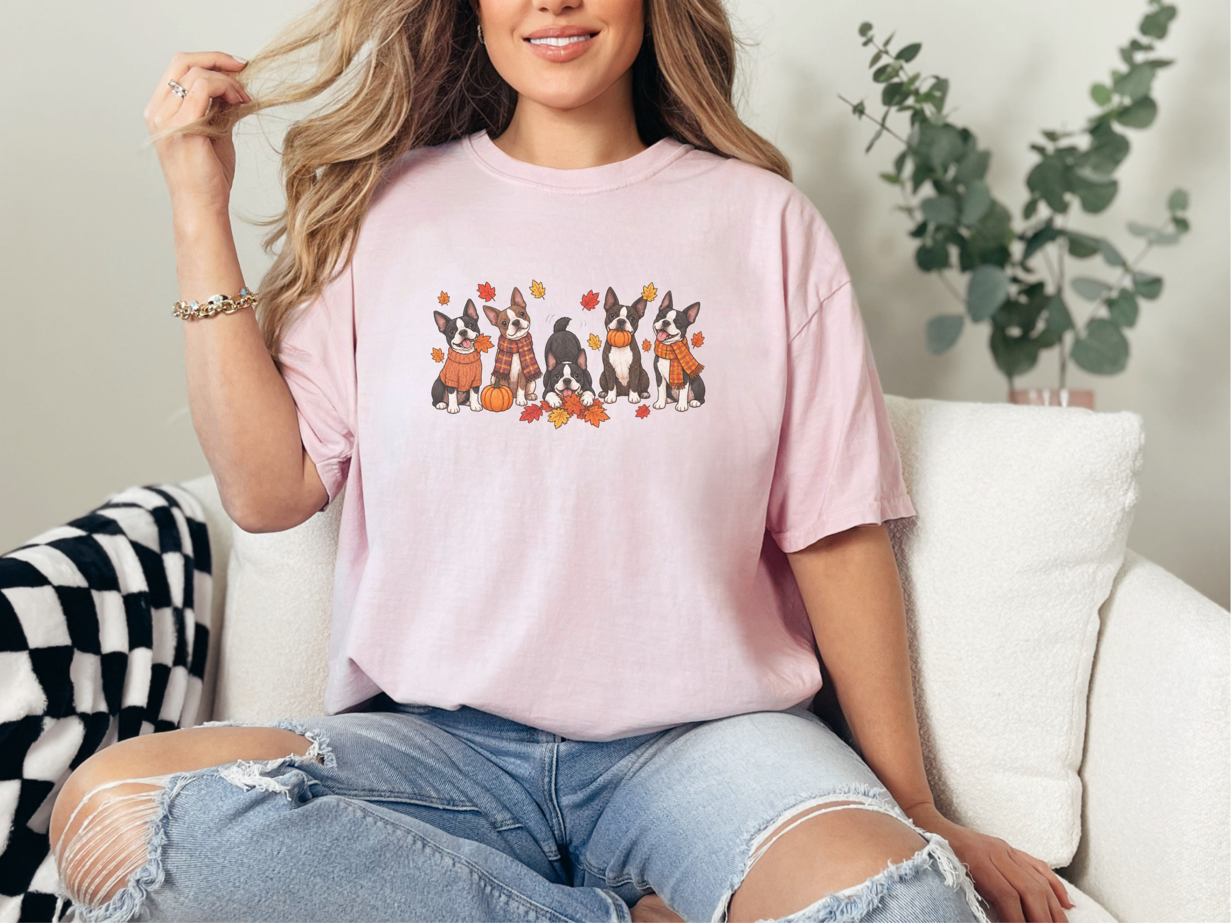 Boston Terrier Fall Activities doodle dog shirt - photo 7