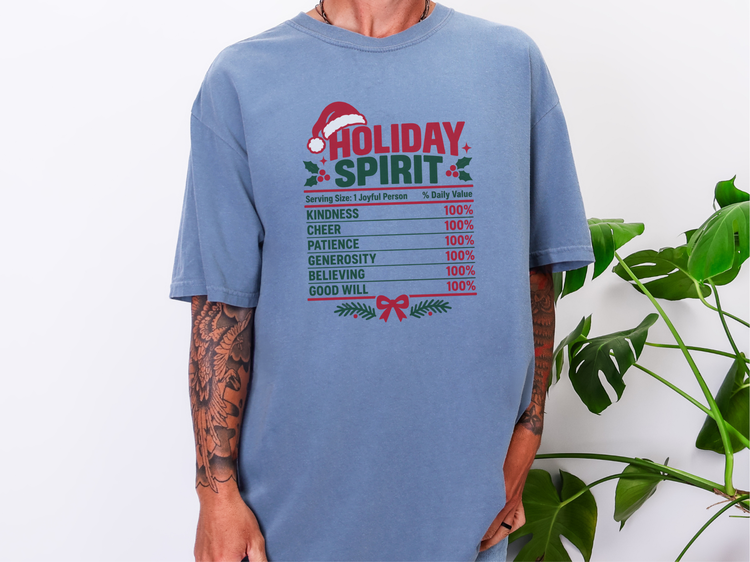 Holiday Spirit Nutrition Label Funny Christmas Family Matching Tee