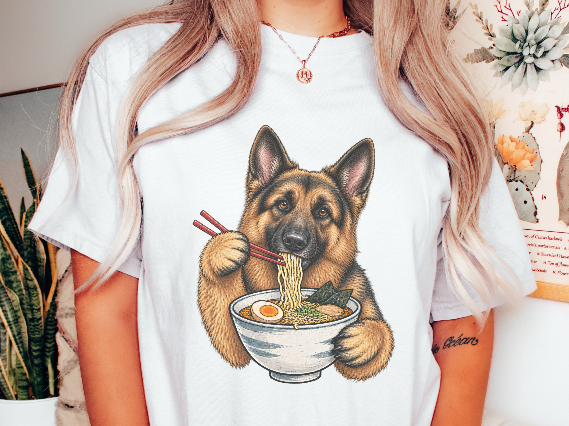 German Shepherd Eating Ramen doodle dog shirt - photo 1