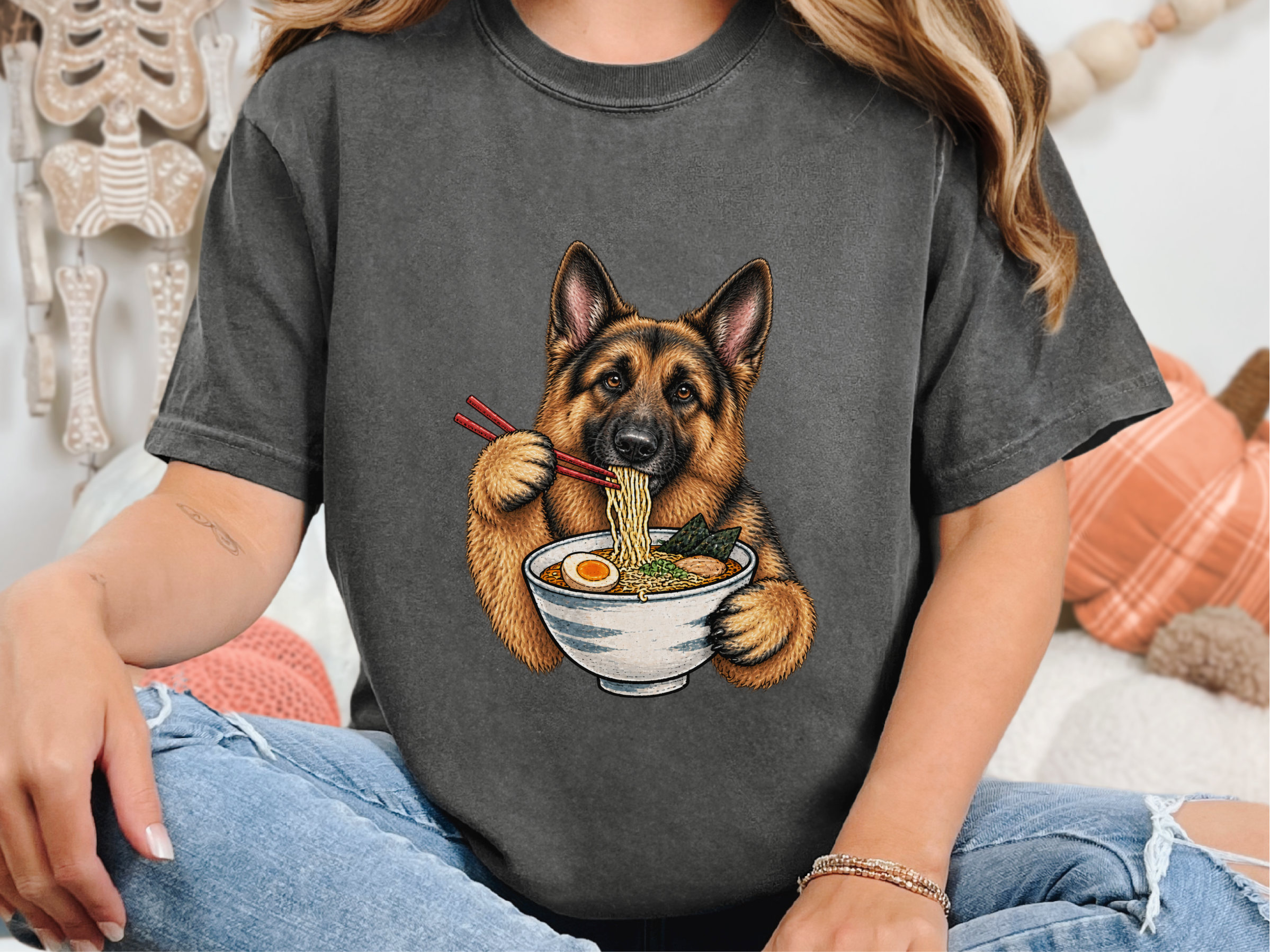 German Shepherd Eating Ramen doodle dog shirt - photo 5