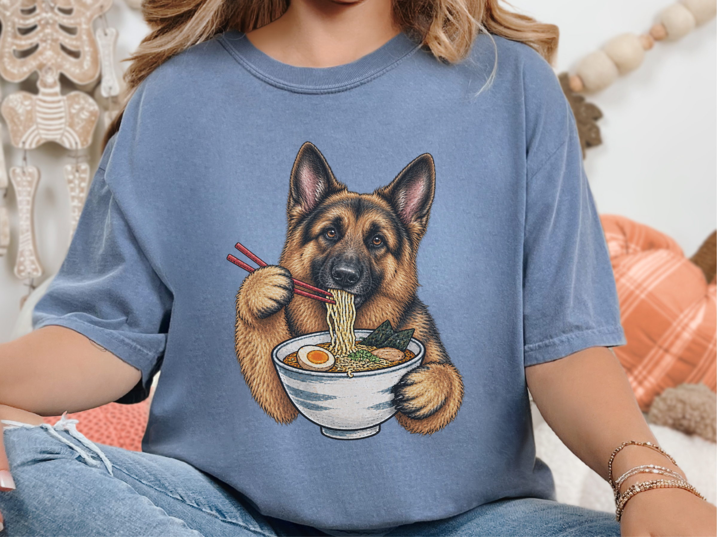 German Shepherd Eating Ramen doodle dog shirt - photo 8