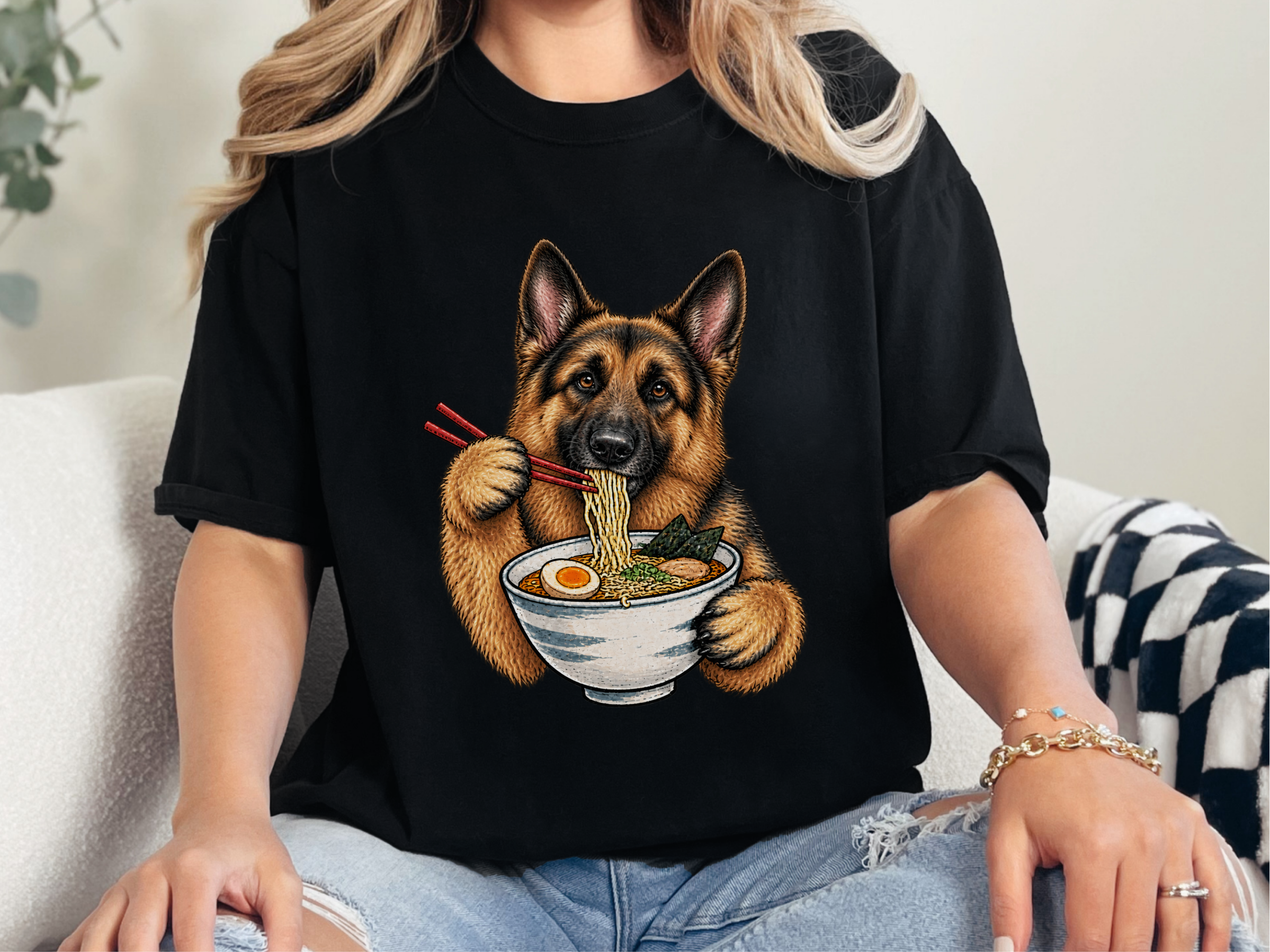 German Shepherd Eating Ramen doodle dog shirt - photo 3