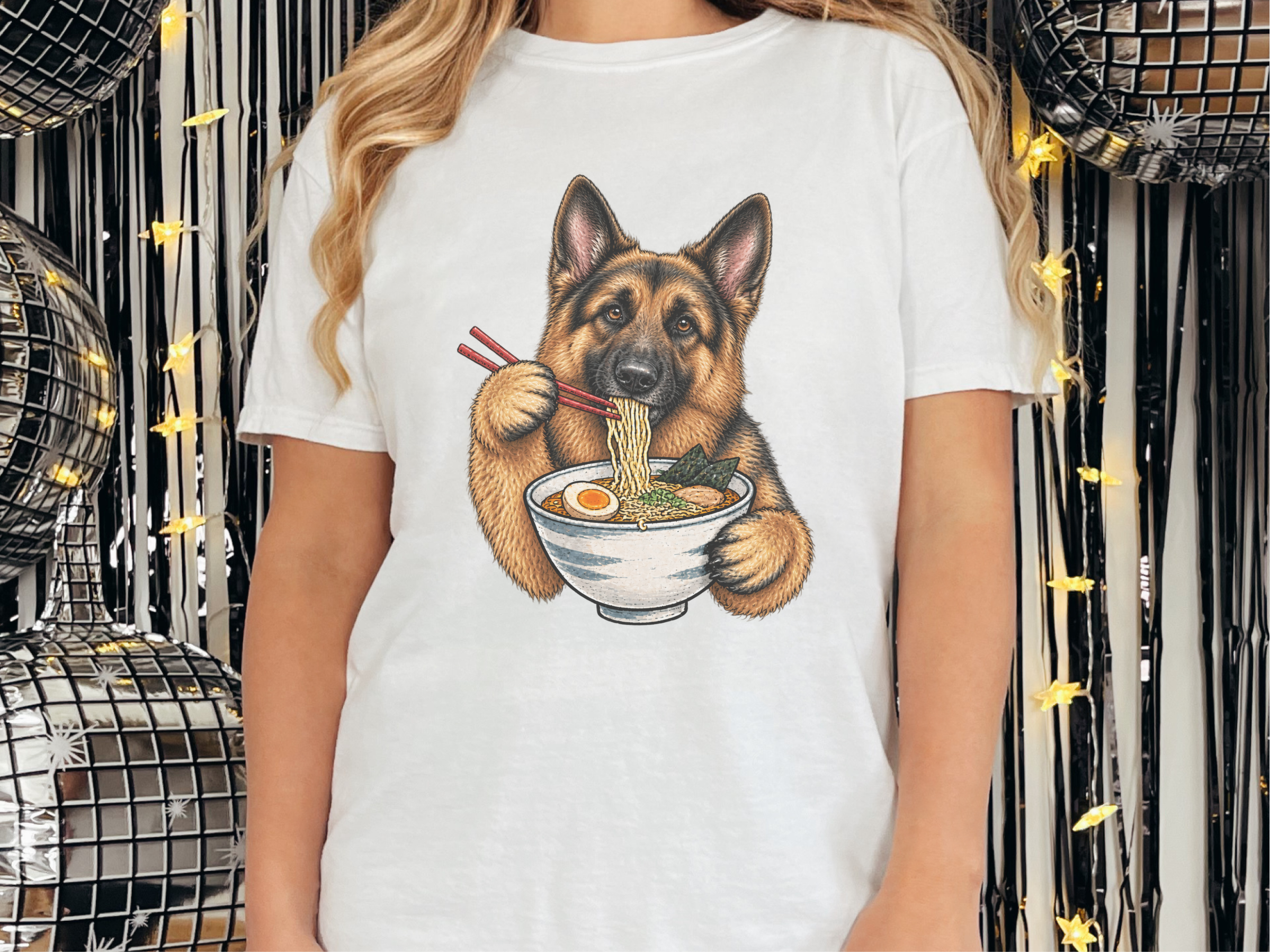 German Shepherd Eating Ramen doodle dog shirt - photo 2