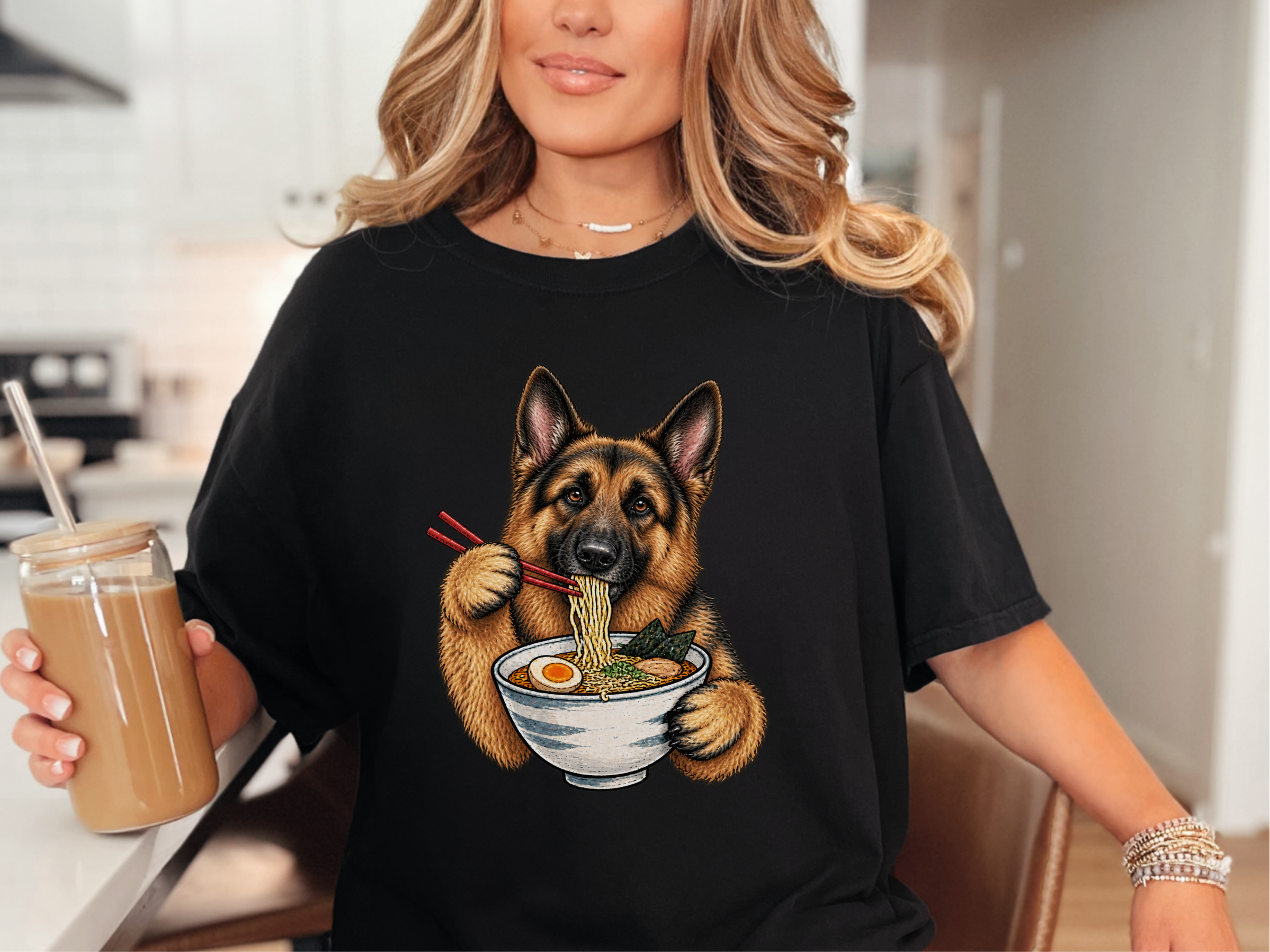German Shepherd Eating Ramen doodle dog shirt - photo 4