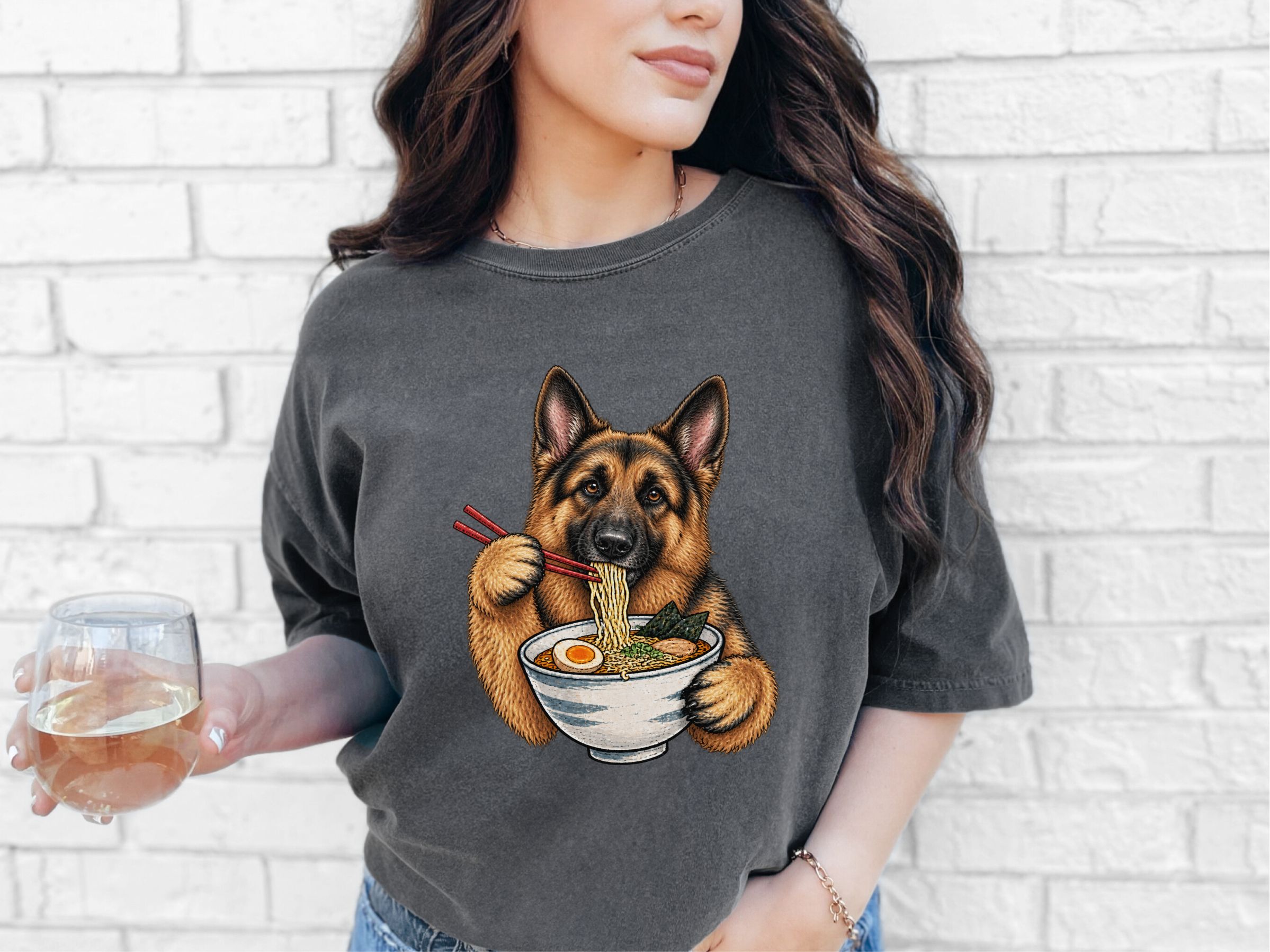 German Shepherd Eating Ramen doodle dog shirt - photo 6