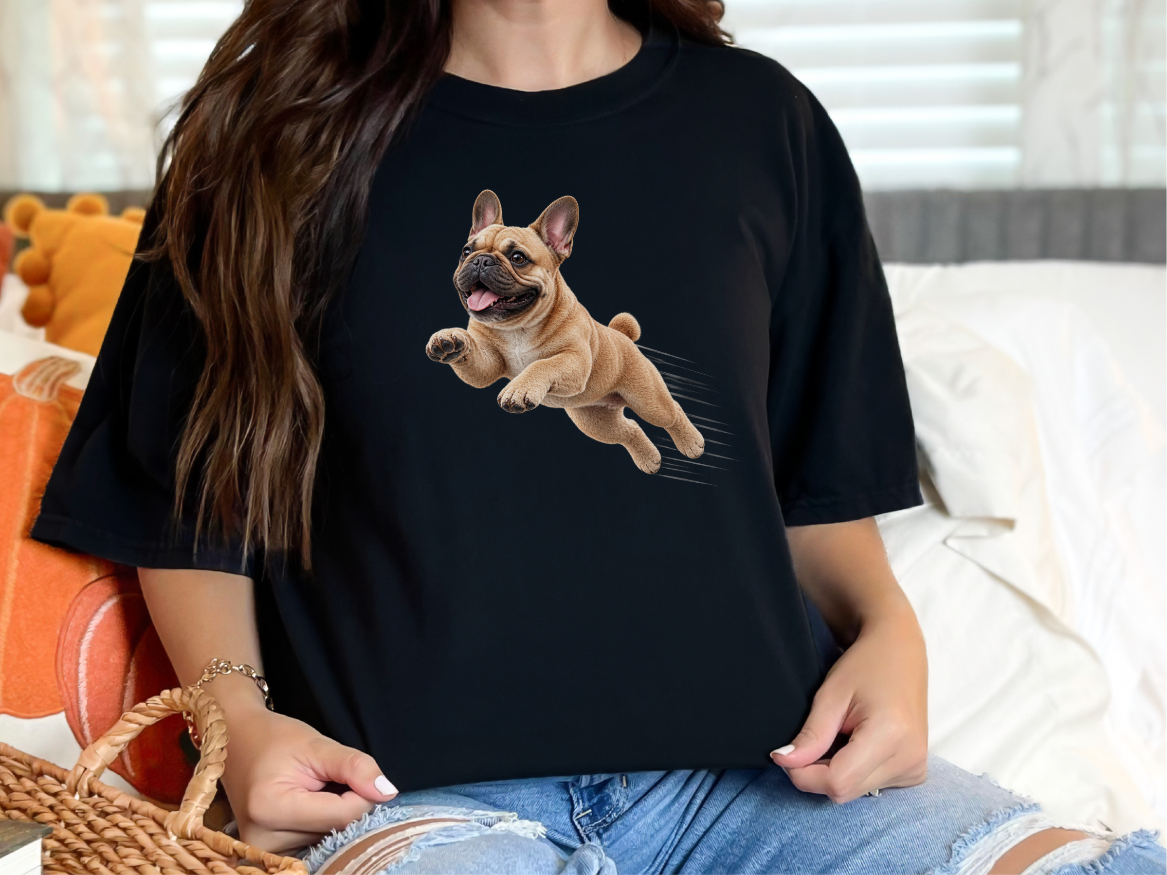 Jumping French Bulldog Speed Lines doodle dog shirt - photo 5