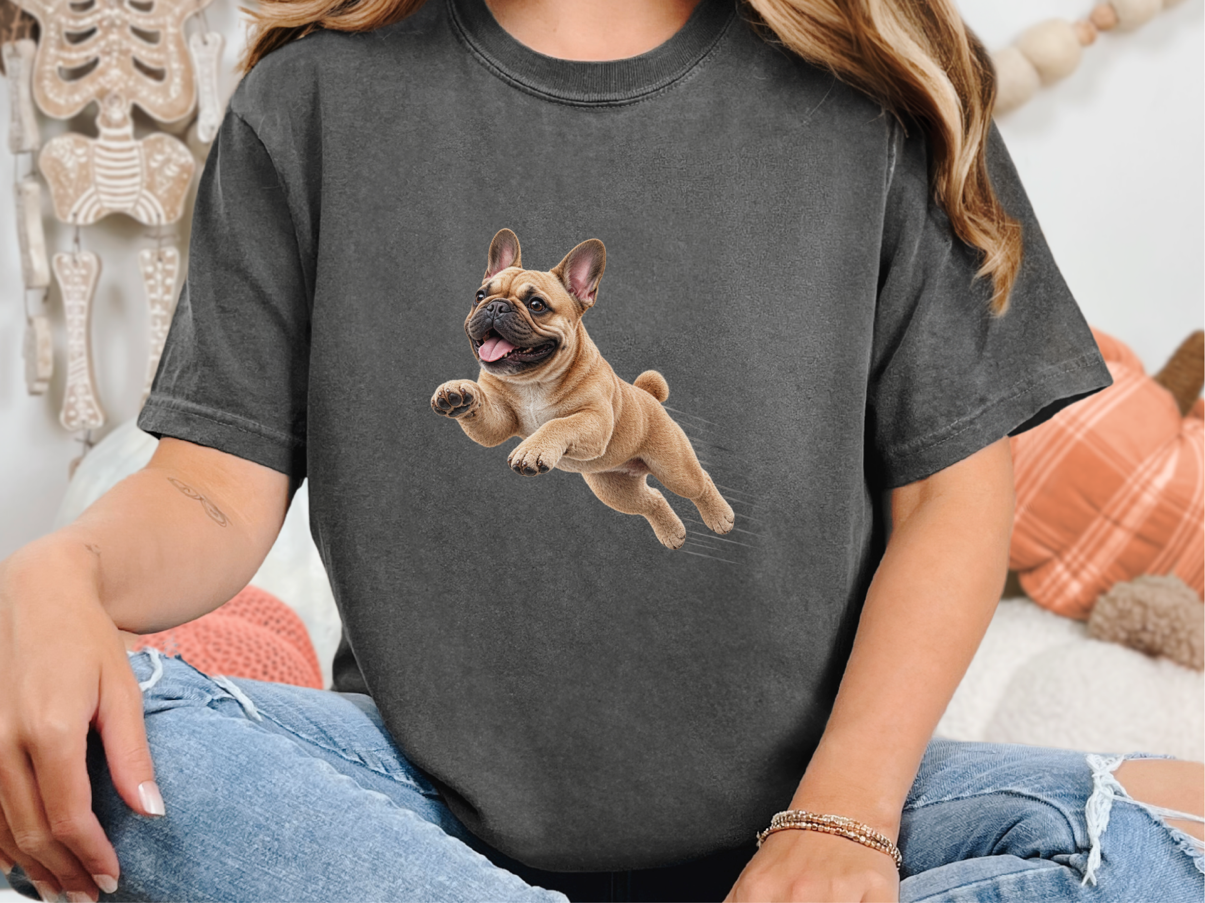 Jumping French Bulldog Speed Lines doodle dog shirt - photo 7