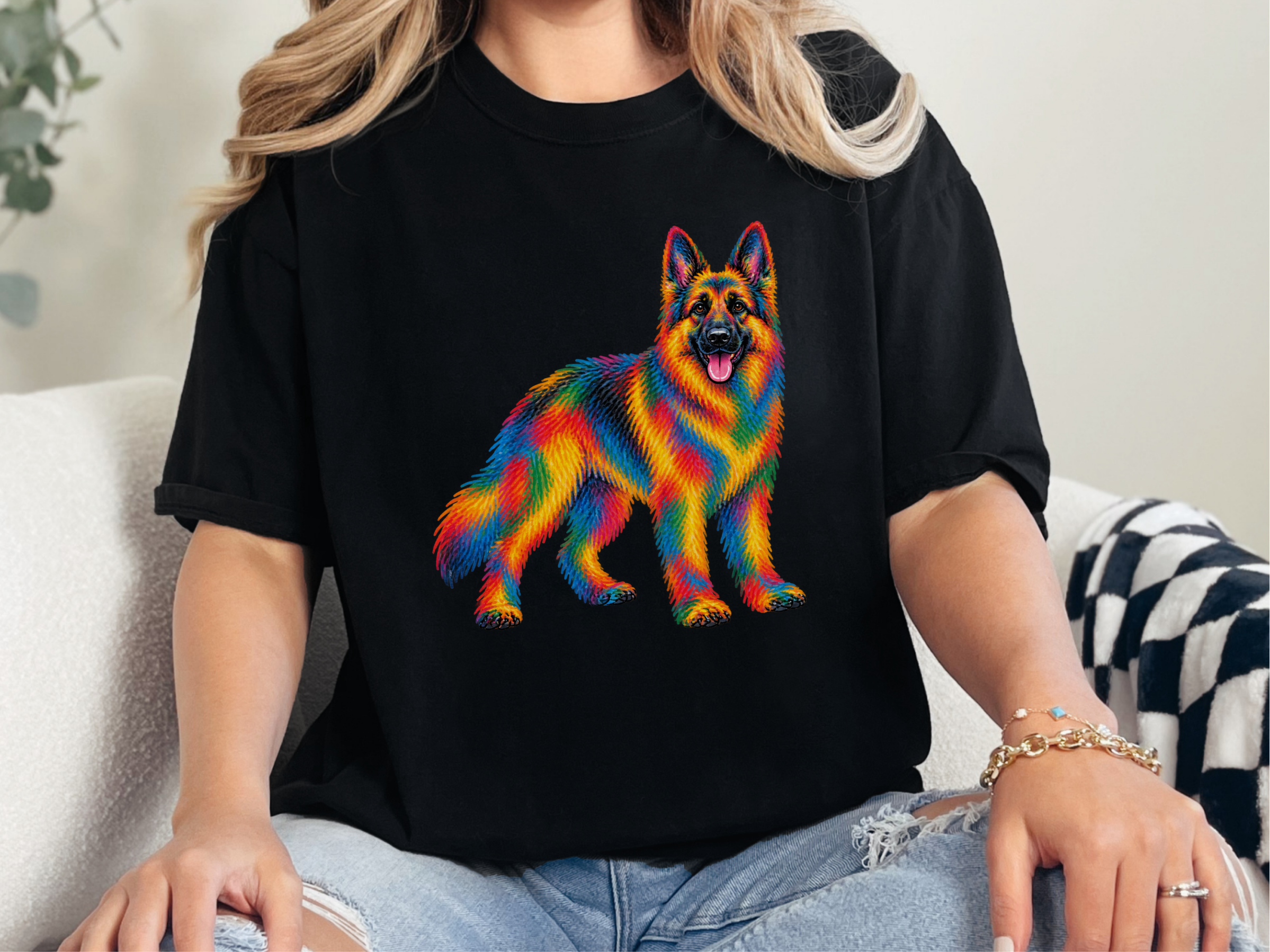 Colorful Rainbow German Shepherd doodle dog shirt - photo 2