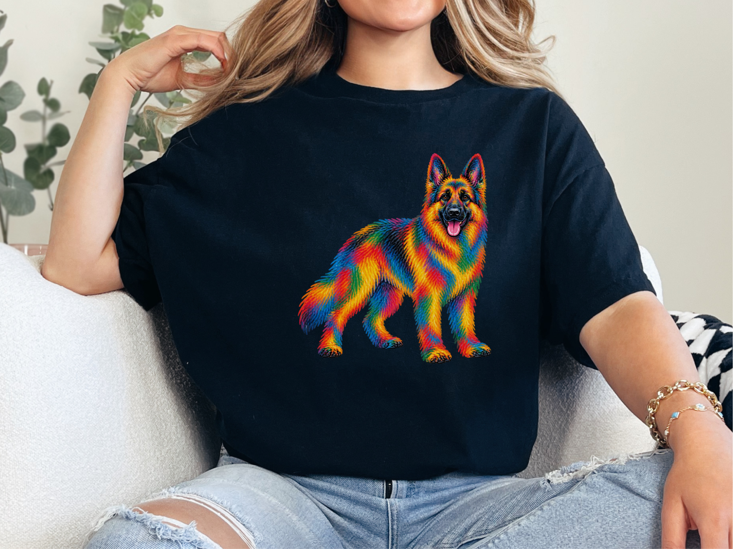 Colorful Rainbow German Shepherd doodle dog shirt - photo 4