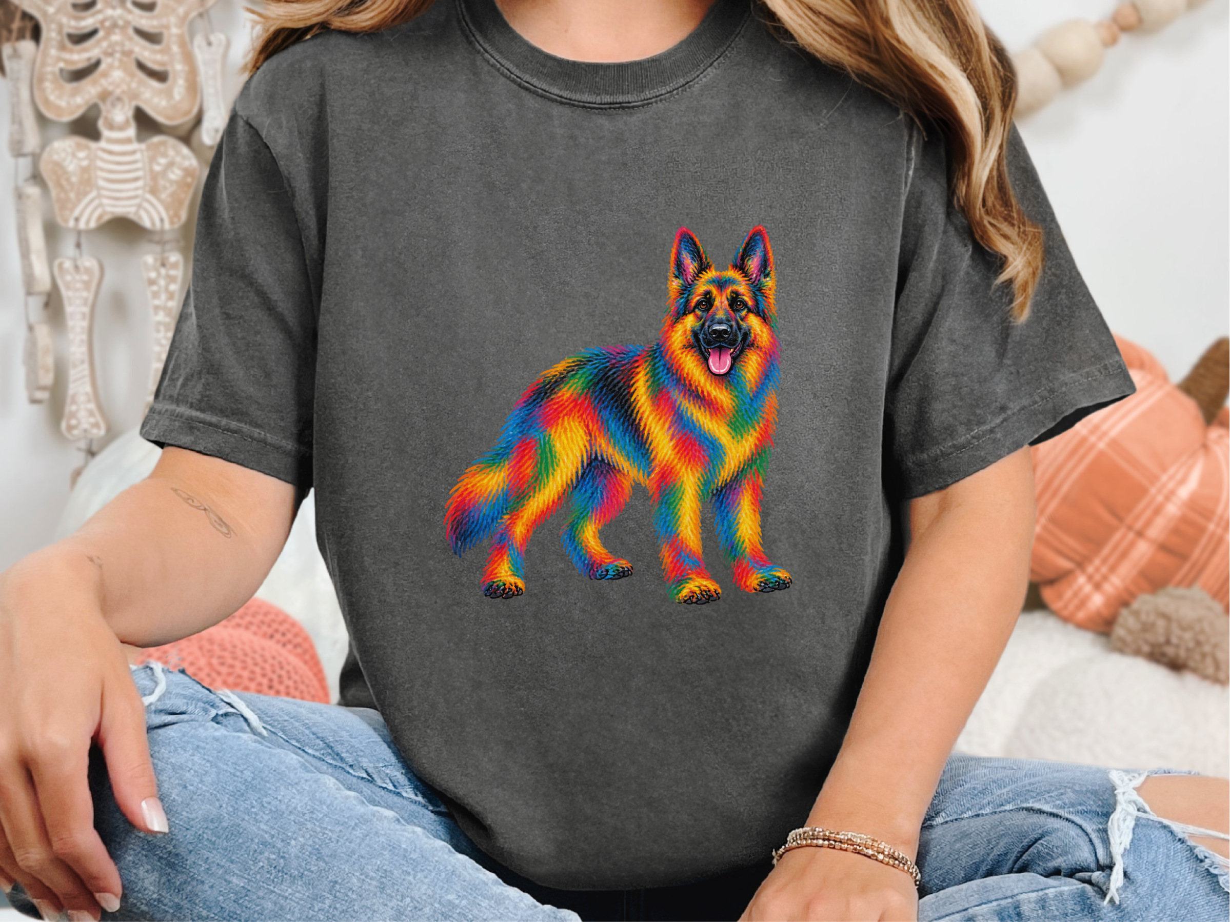 Colorful Rainbow German Shepherd doodle dog shirt - photo 5