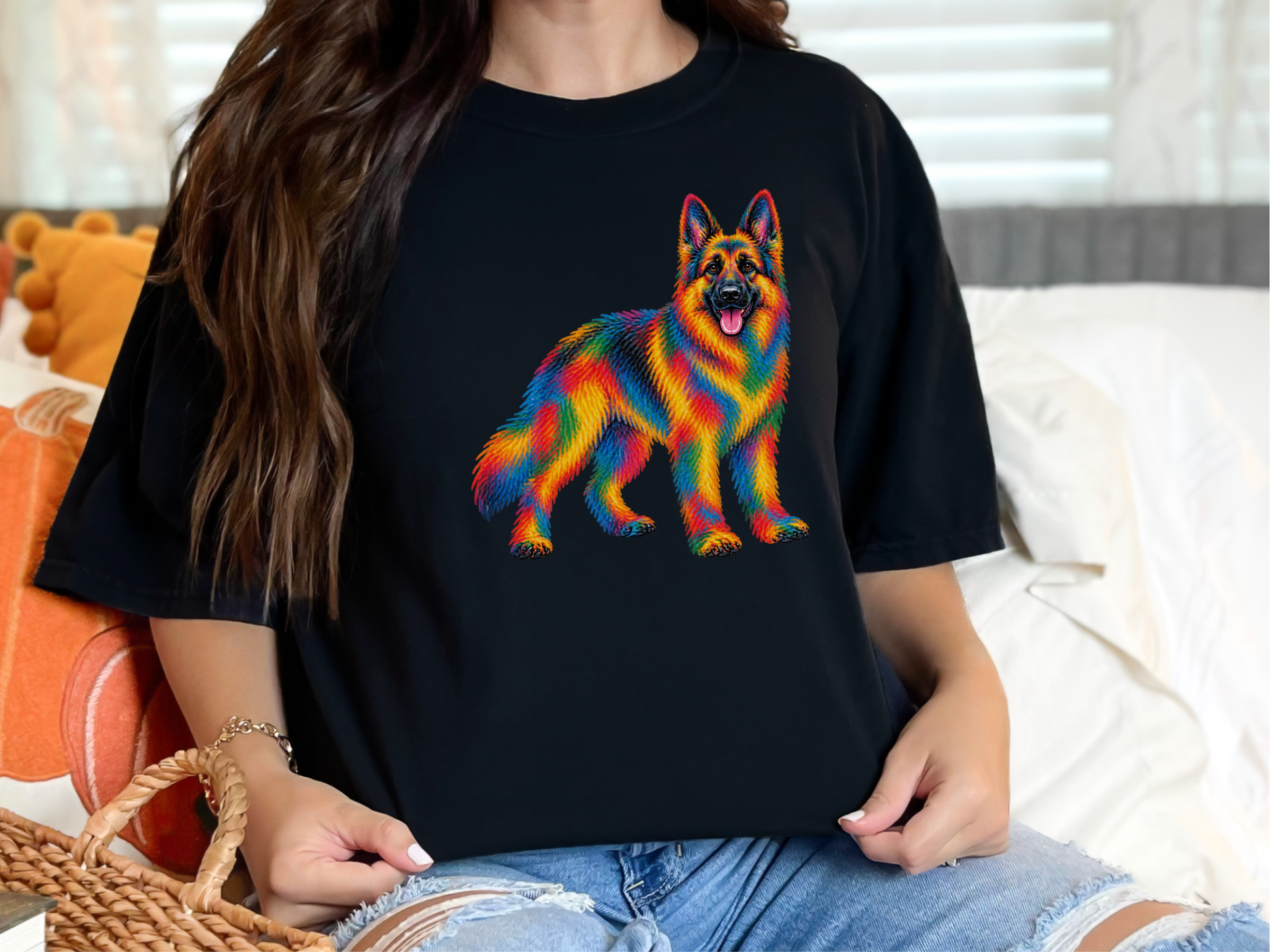 Colorful Rainbow German Shepherd doodle dog shirt - photo 3